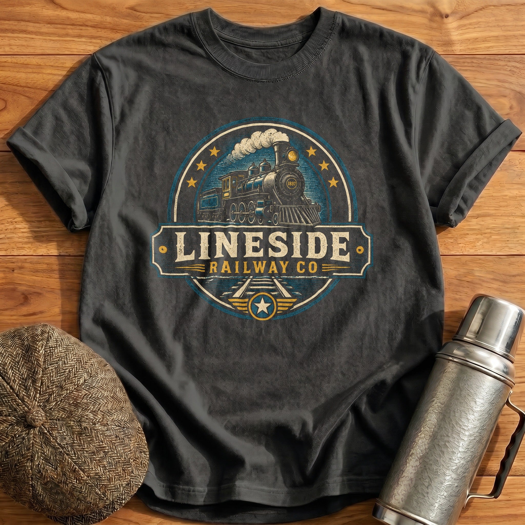 Retro Train Badge II T-Shirt - Charcoal