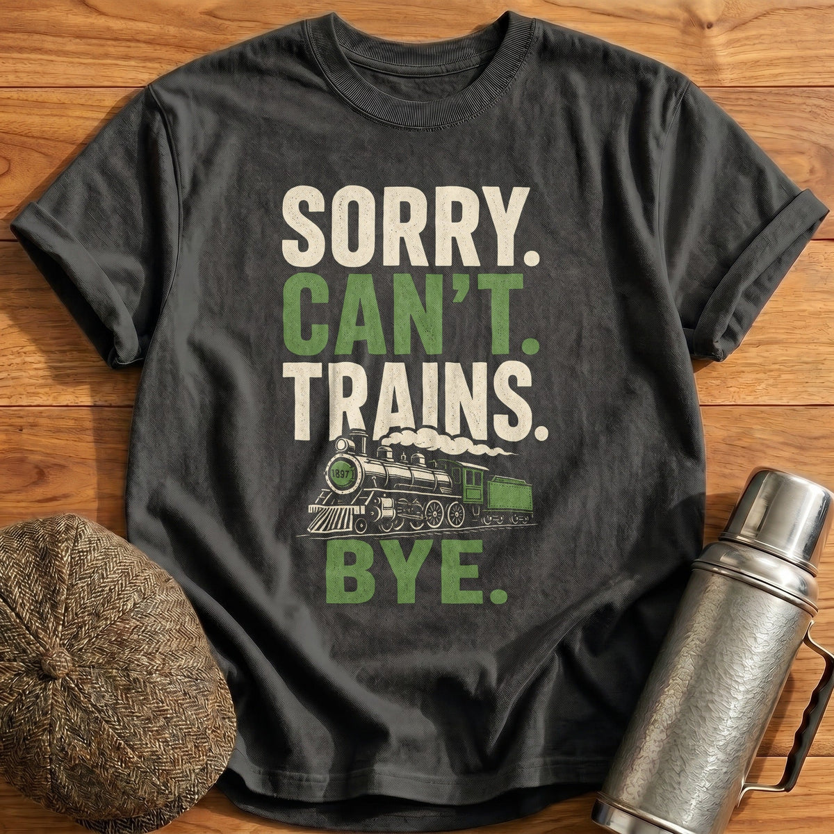 Sorry Can't Trains Bye Kids T-Shirt - Charcoal