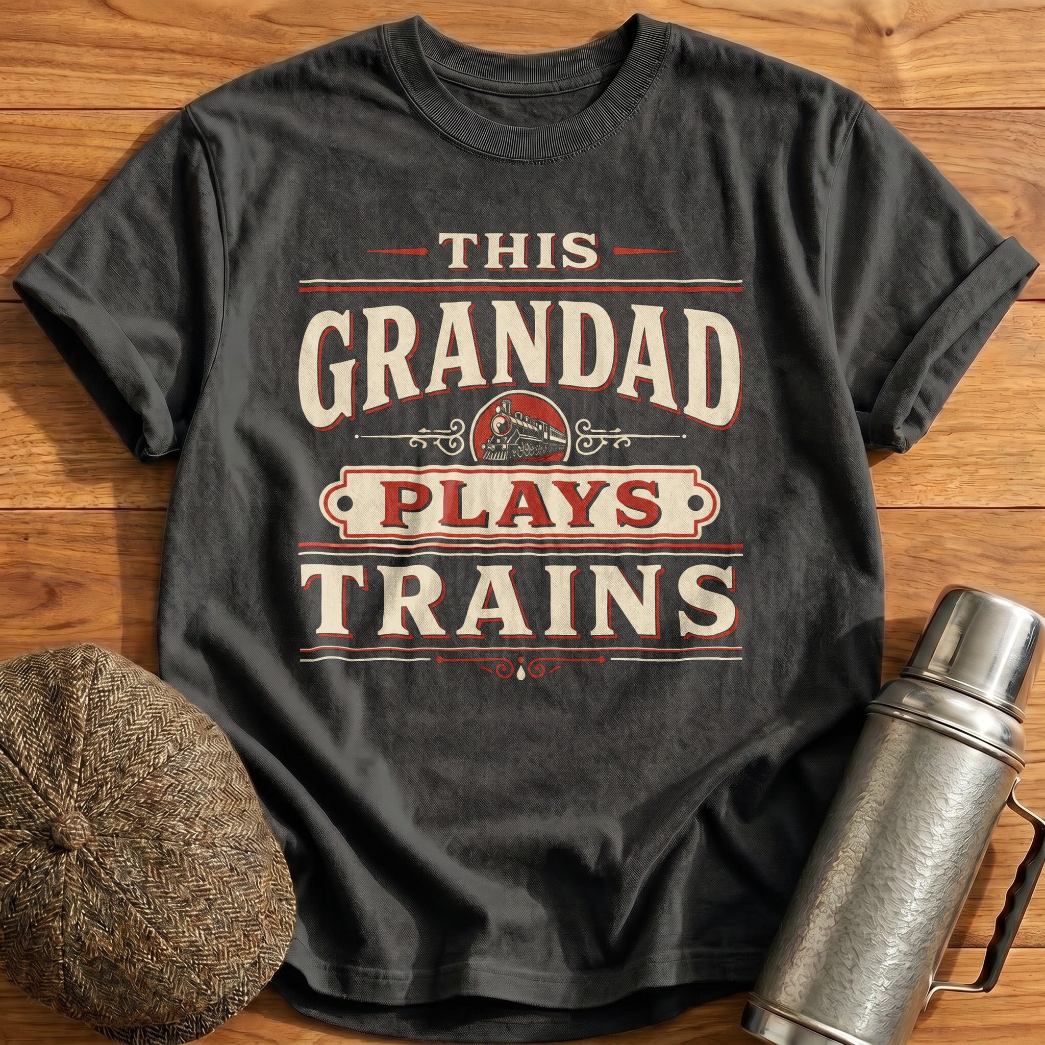 This Grandad Plays Trains T-Shirt - Charcoal
