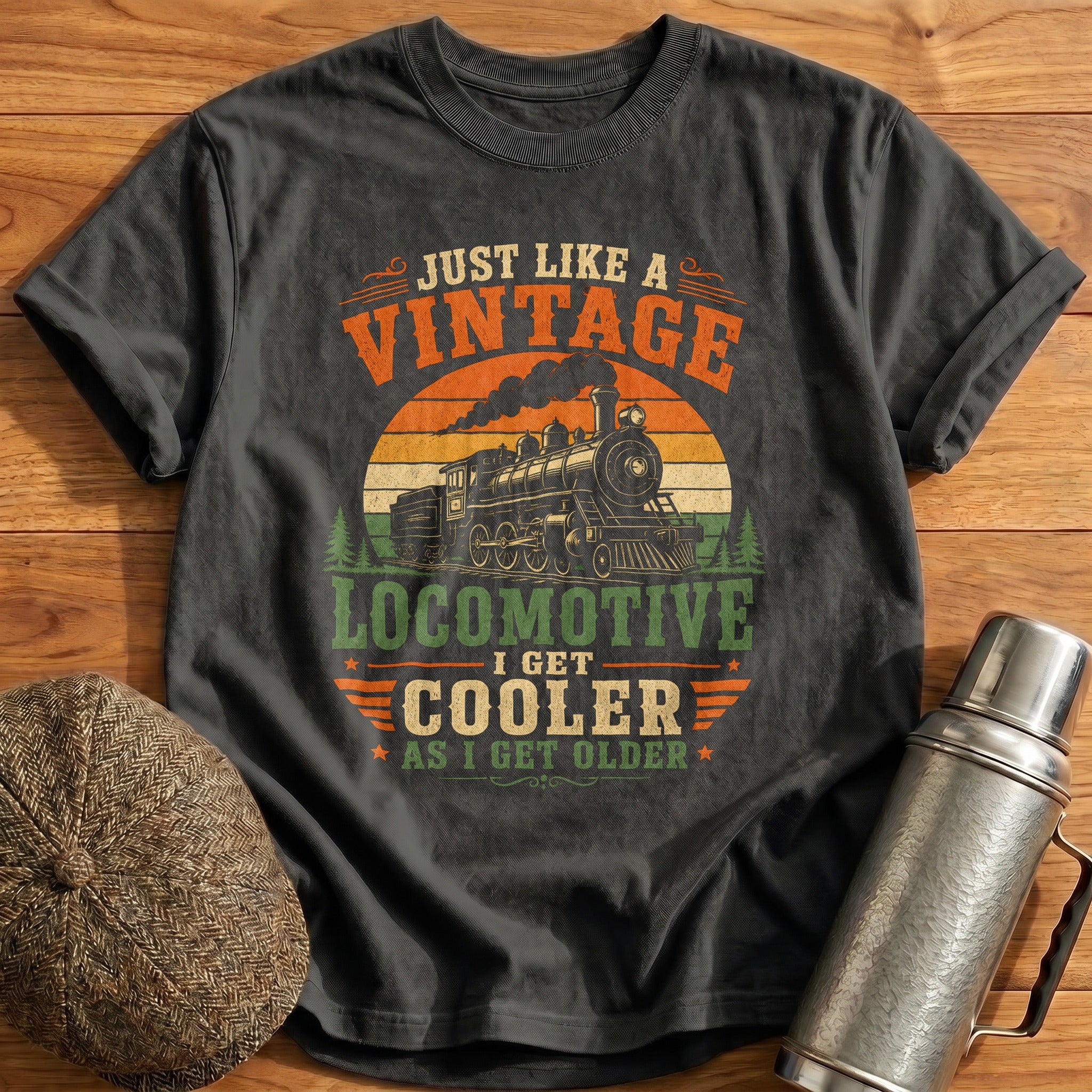 Vintage Locomotive Cooler Older T-Shirt - Charcoal
