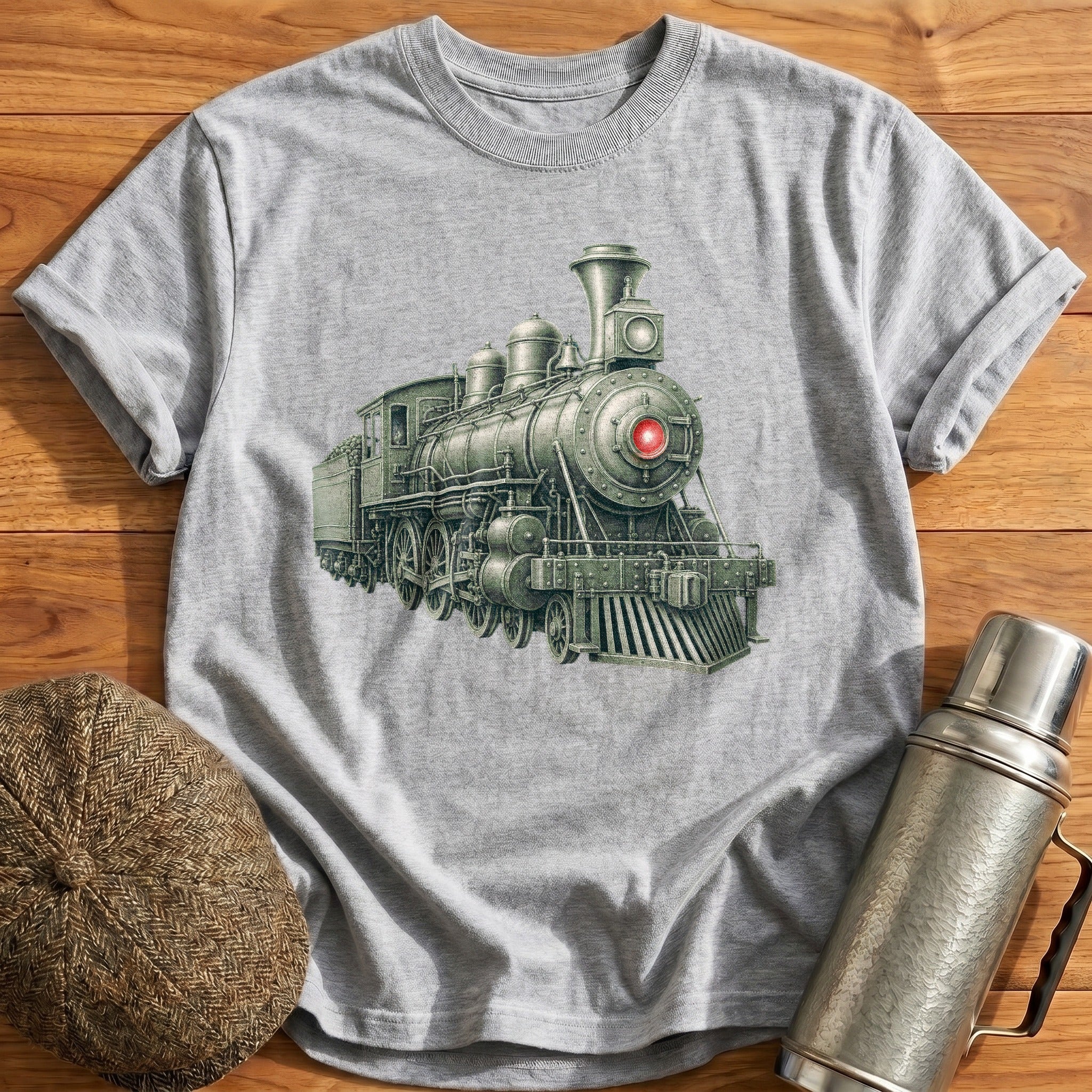 Steam Locomotive Front Three-Quarter T-Shirt - Sport Grey