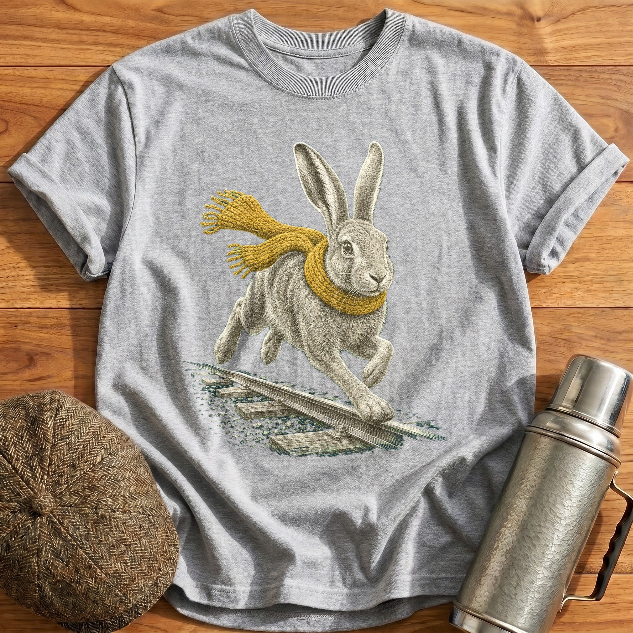 Hare Running Beside The Rails T-Shirt - Sport Grey