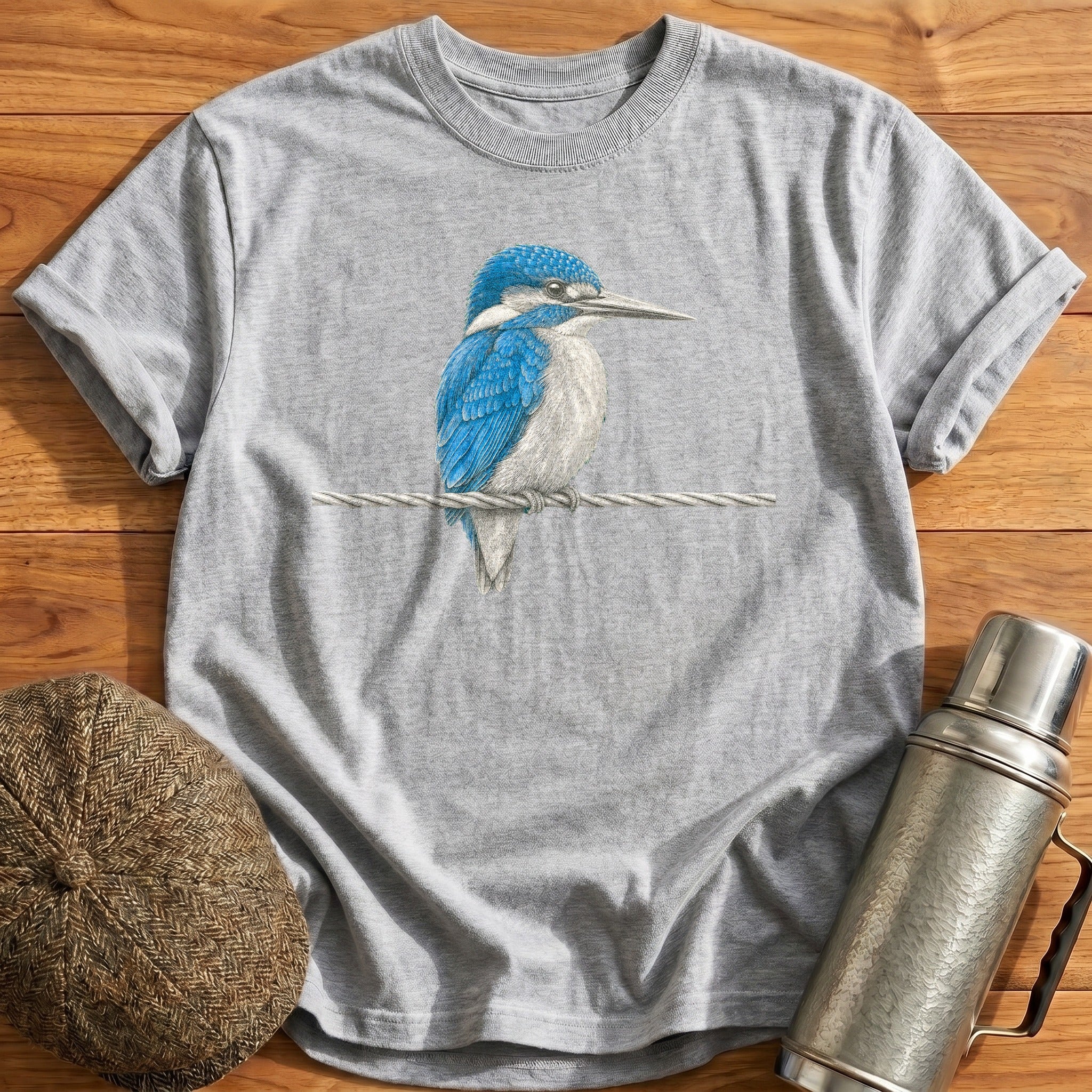 Kingfisher On A Signal Wire T-Shirt - Sport Grey