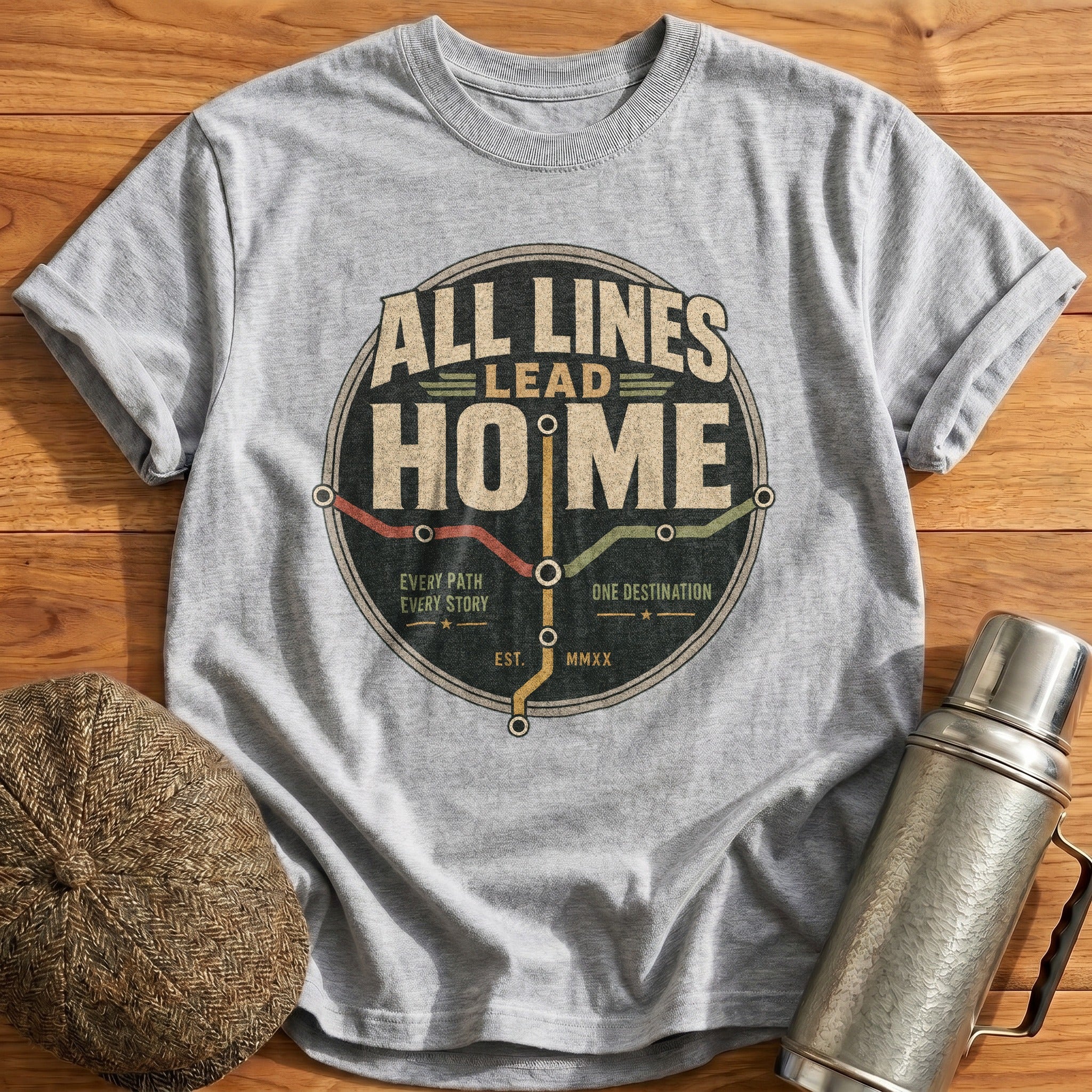 All Lines Lead Home T-Shirt - Sport Grey