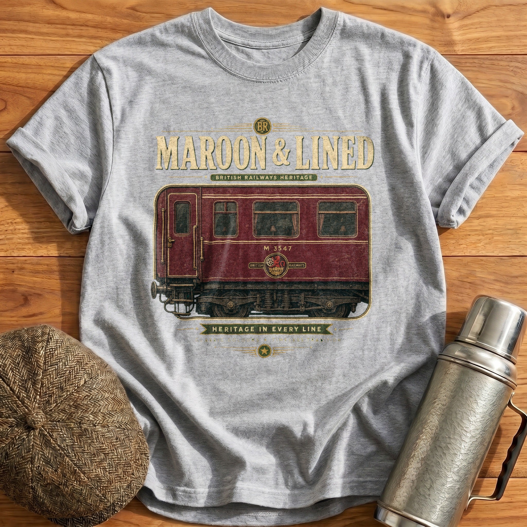 Maroon & Lined T-Shirt - Sport Grey