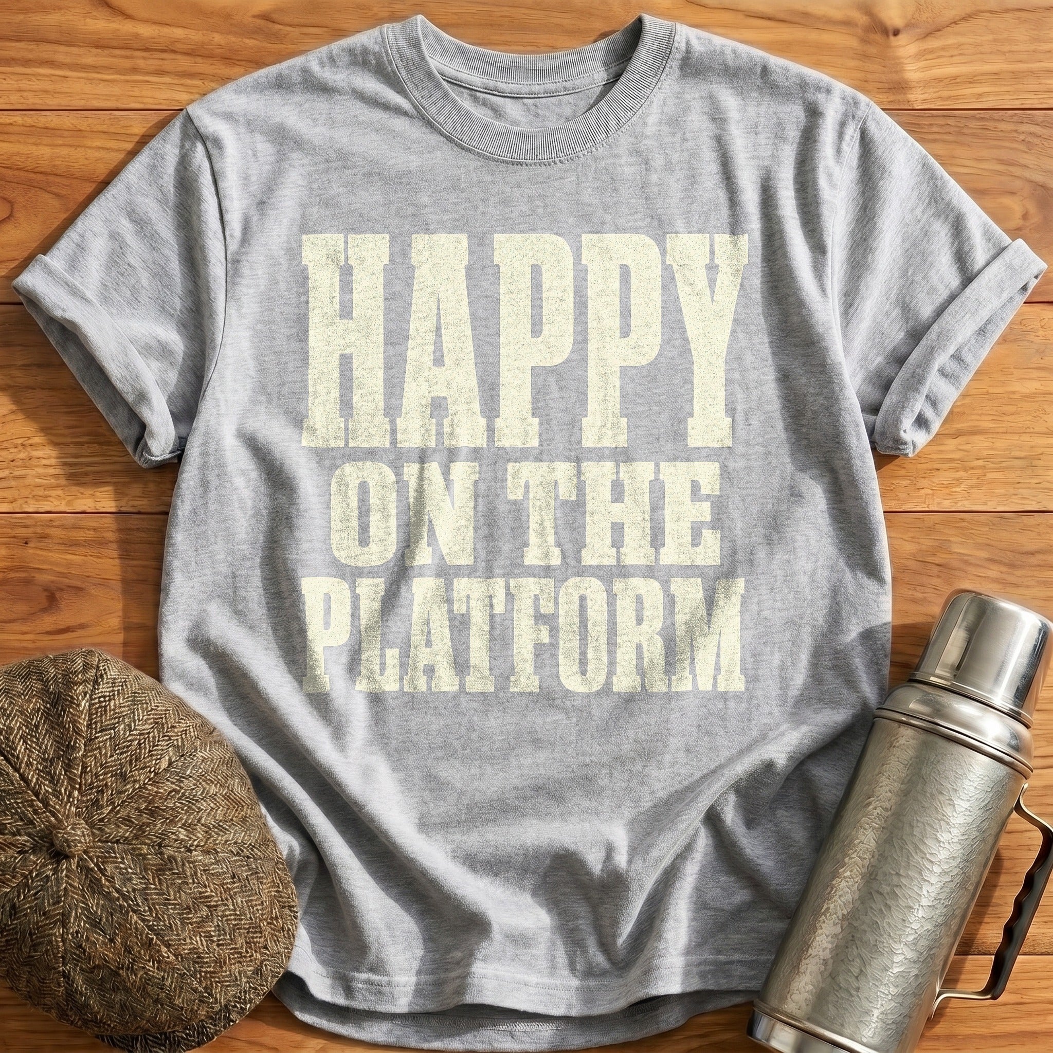 Happy on the Platform T-Shirt - Sport Grey