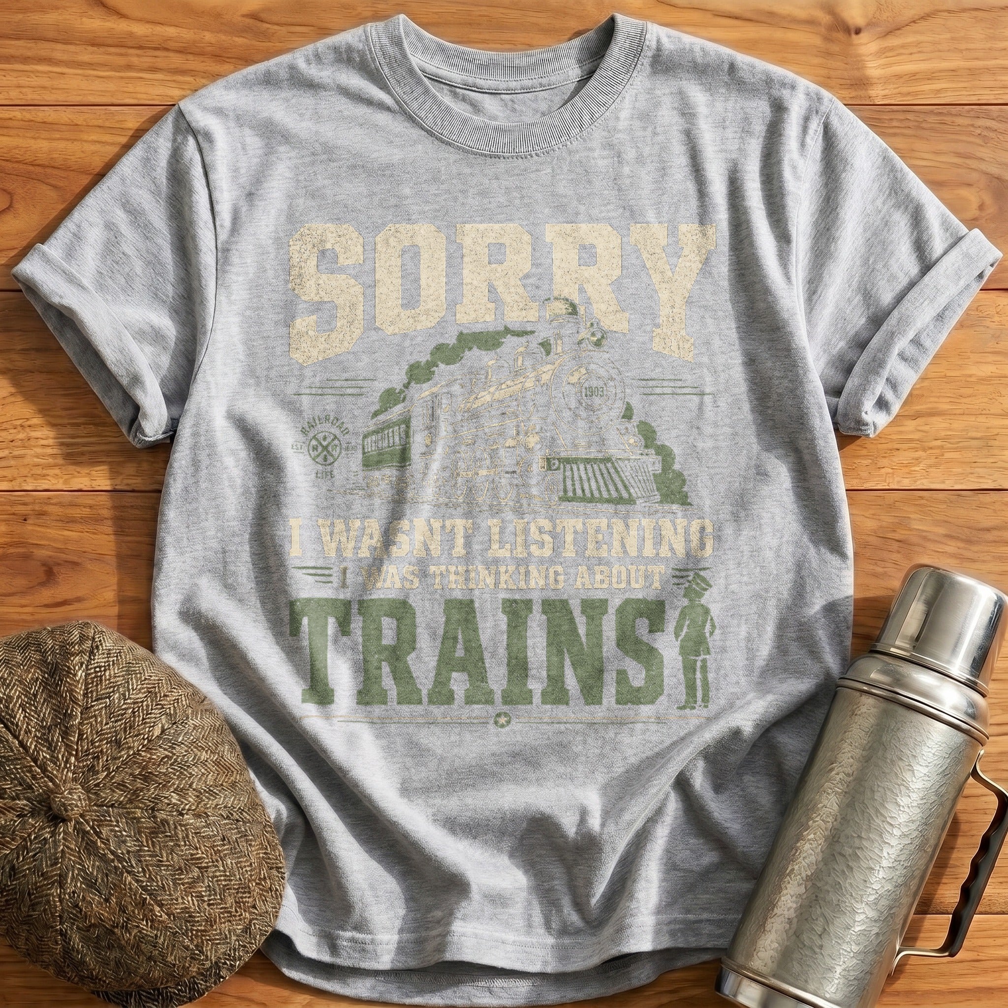 Sorry I Was Thinking About Trains T-Shirt - Sport Grey