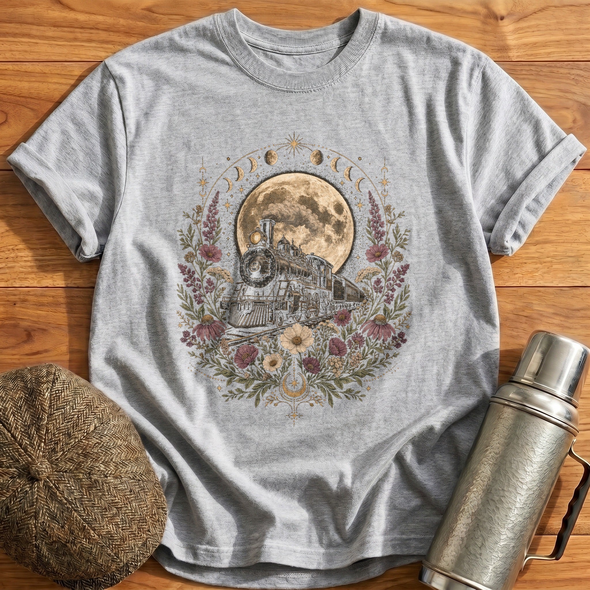 Celestial Train Full Moon T-Shirt - Sport Grey