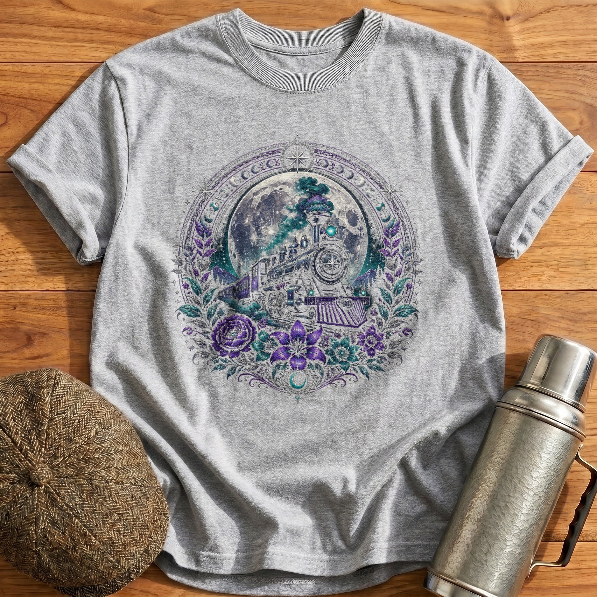 Celestial Train Moon T-Shirt - Sport Grey