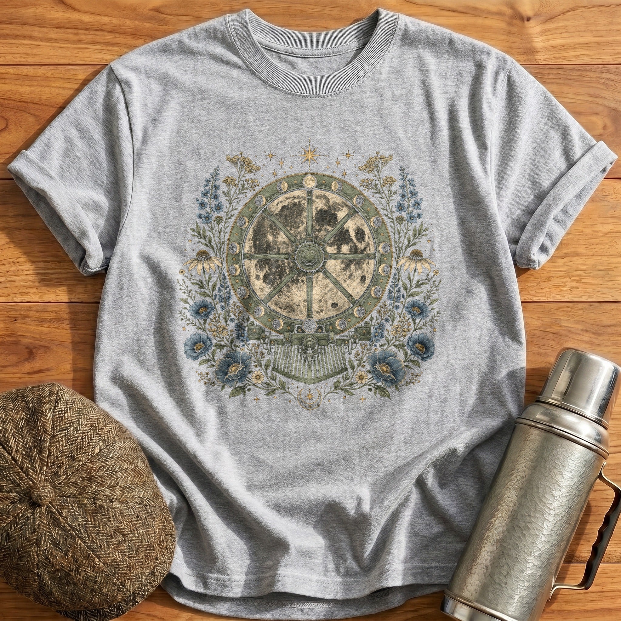Celestial Wheel Moon T-Shirt - Sport Grey