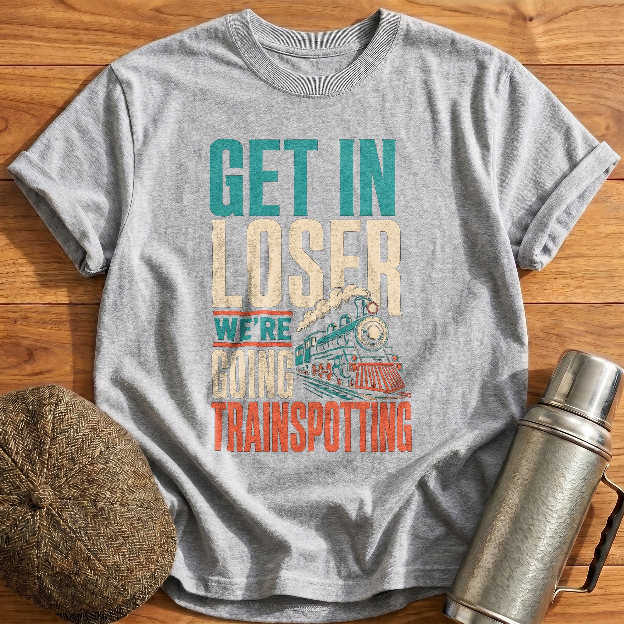 Get in Loser Trainspotting Typo T-Shirt - Sport Grey