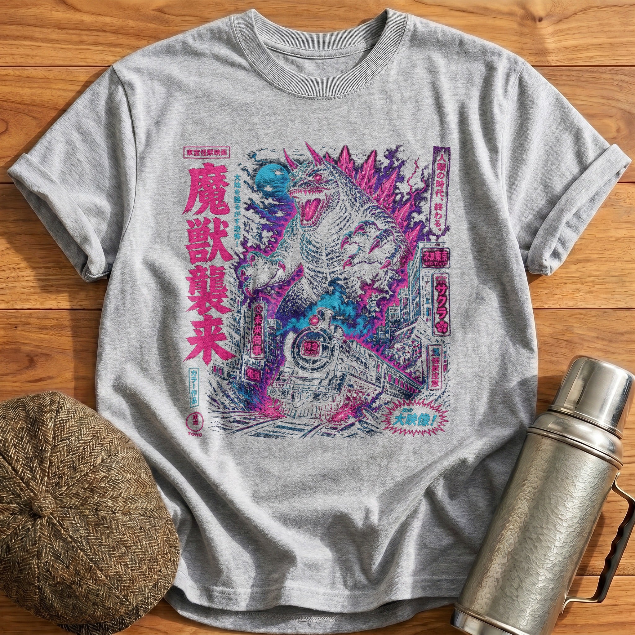 Kaiju Train Neon T-Shirt - Sport Grey