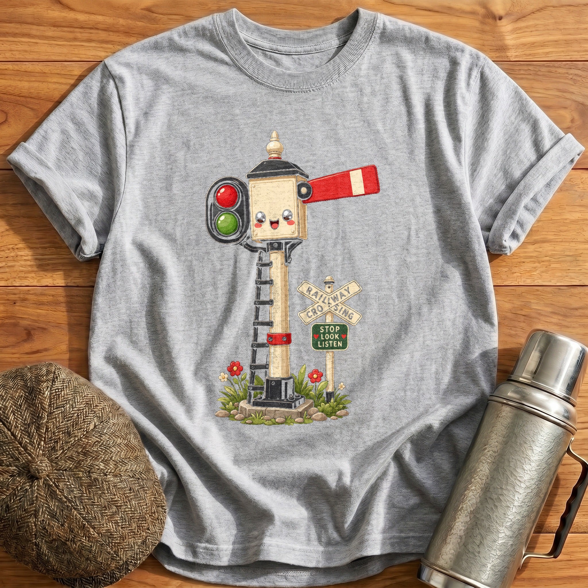 Kawaii Railway Signal T-Shirt - Sport Grey