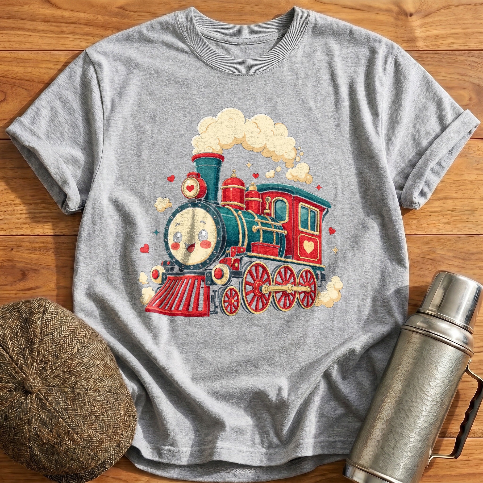Kawaii Steam Train T-Shirt - Sport Grey