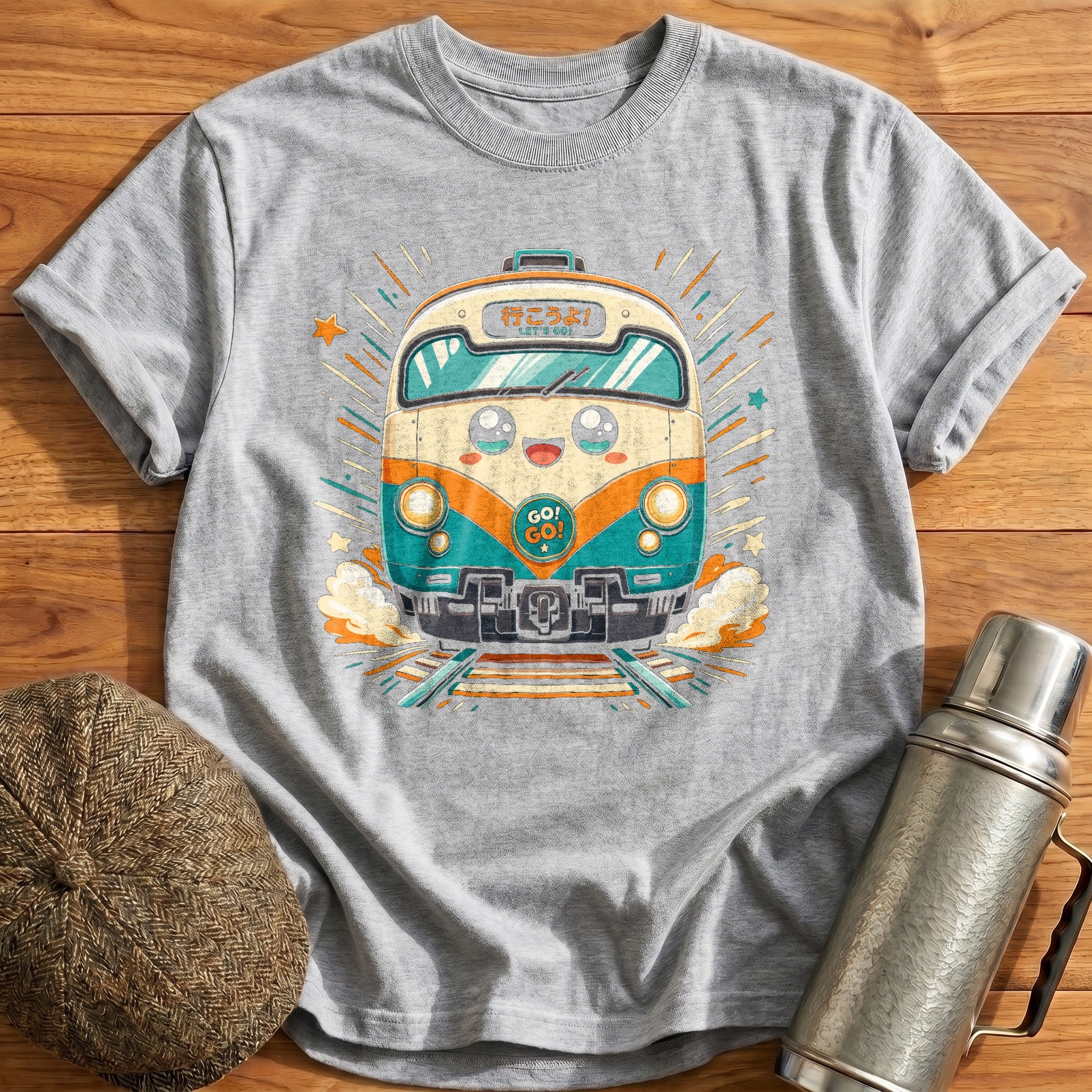Kawaii Train Face T-Shirt - Sport Grey