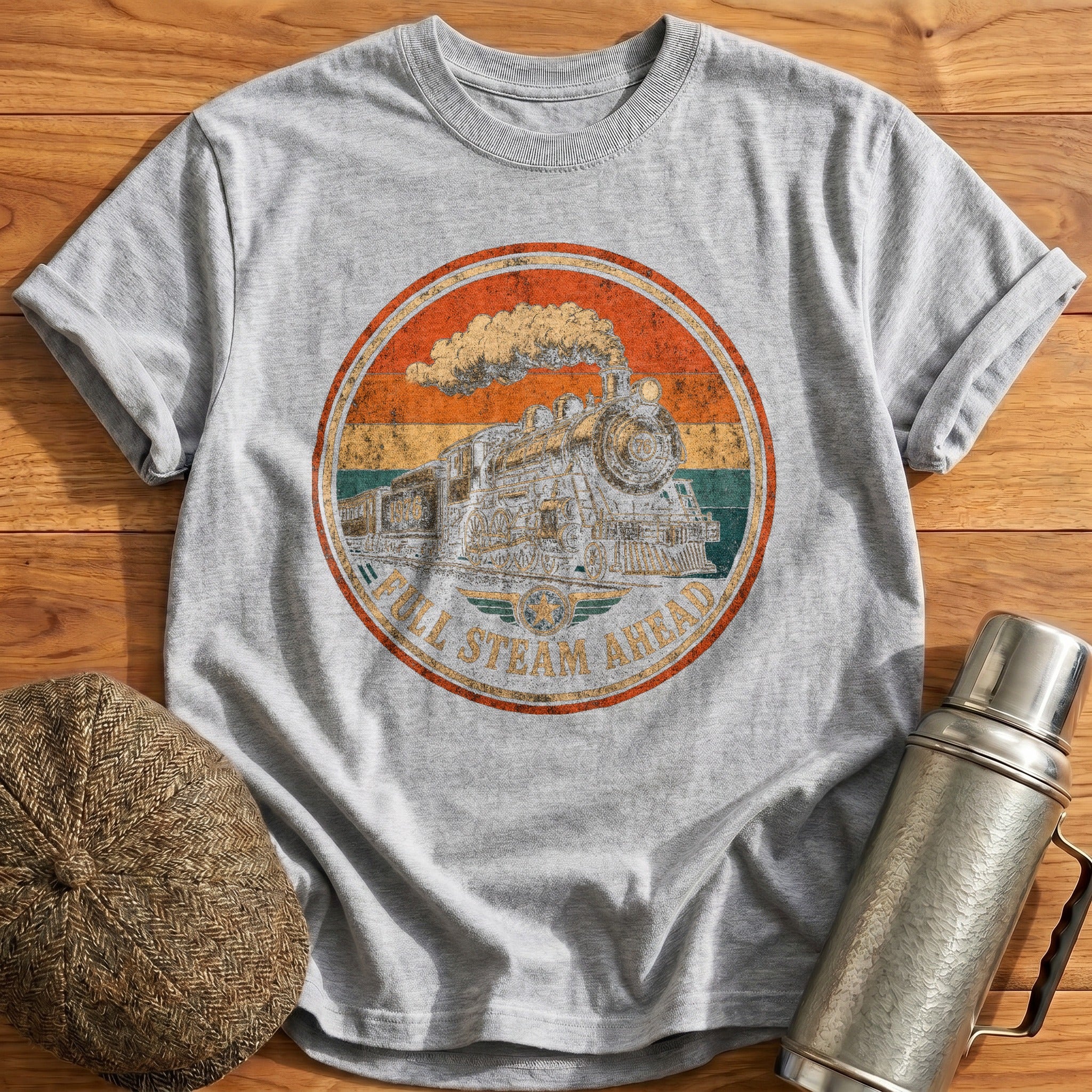 Retro Train Badge T-Shirt - Sport Grey