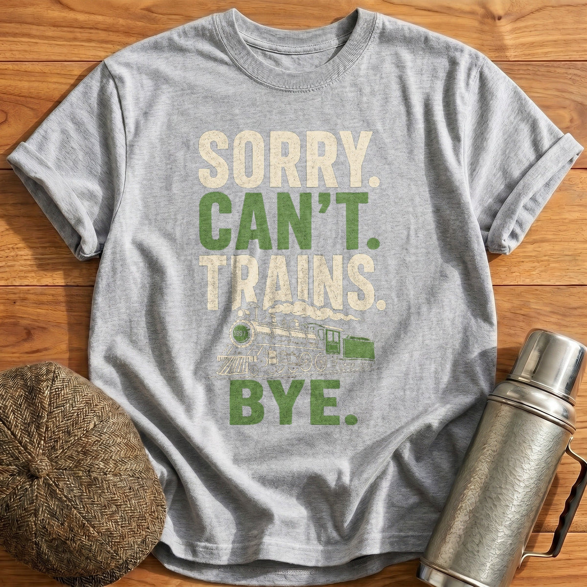 Sorry Can't Trains Bye Kids T-Shirt - Sport Grey