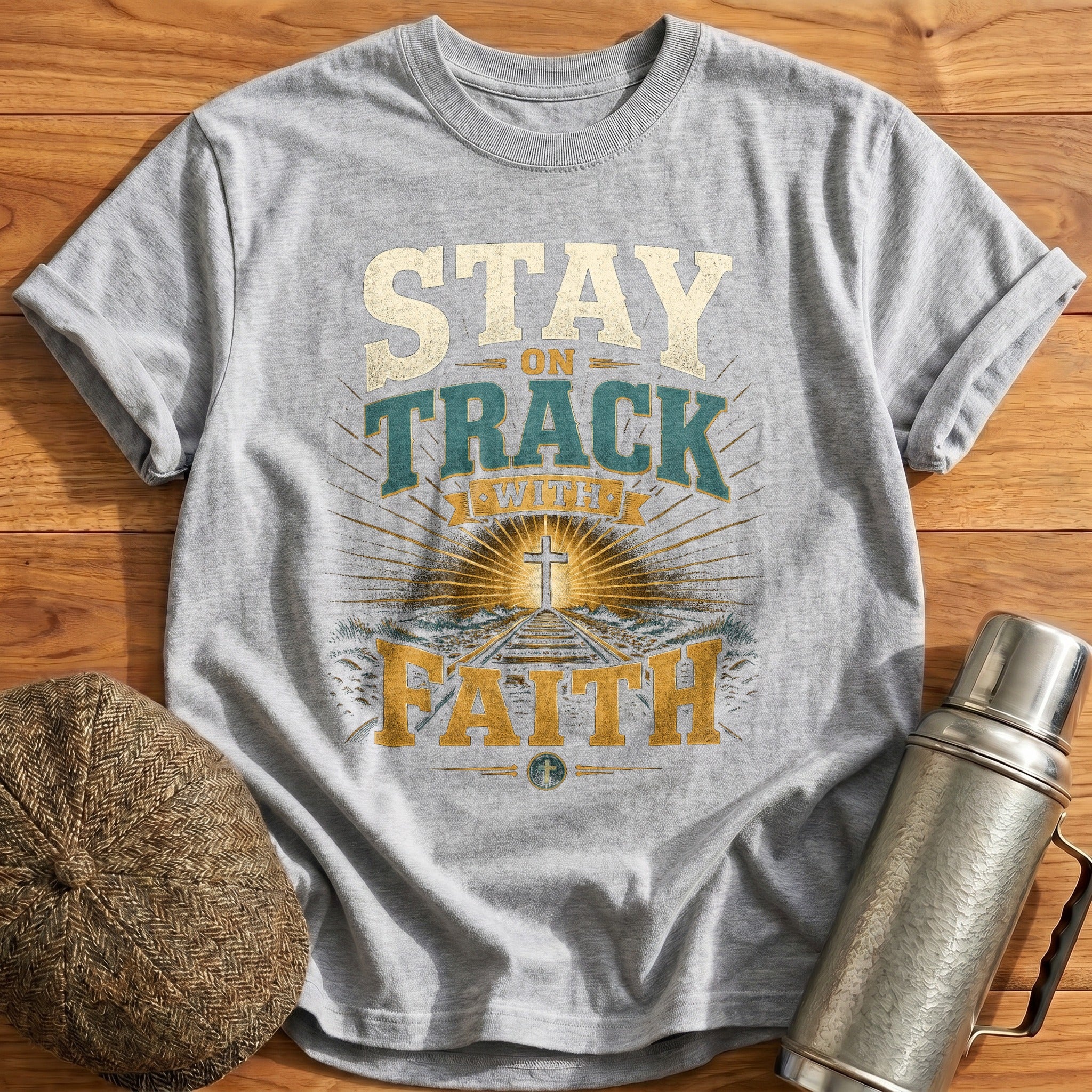 Stay on Track with Faith T-Shirt - Sport Grey