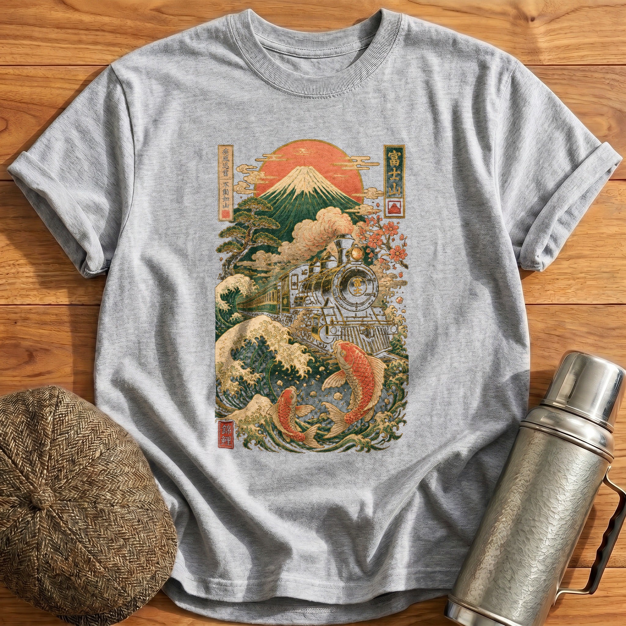 Ukiyoe Train T-Shirt - Sport Grey