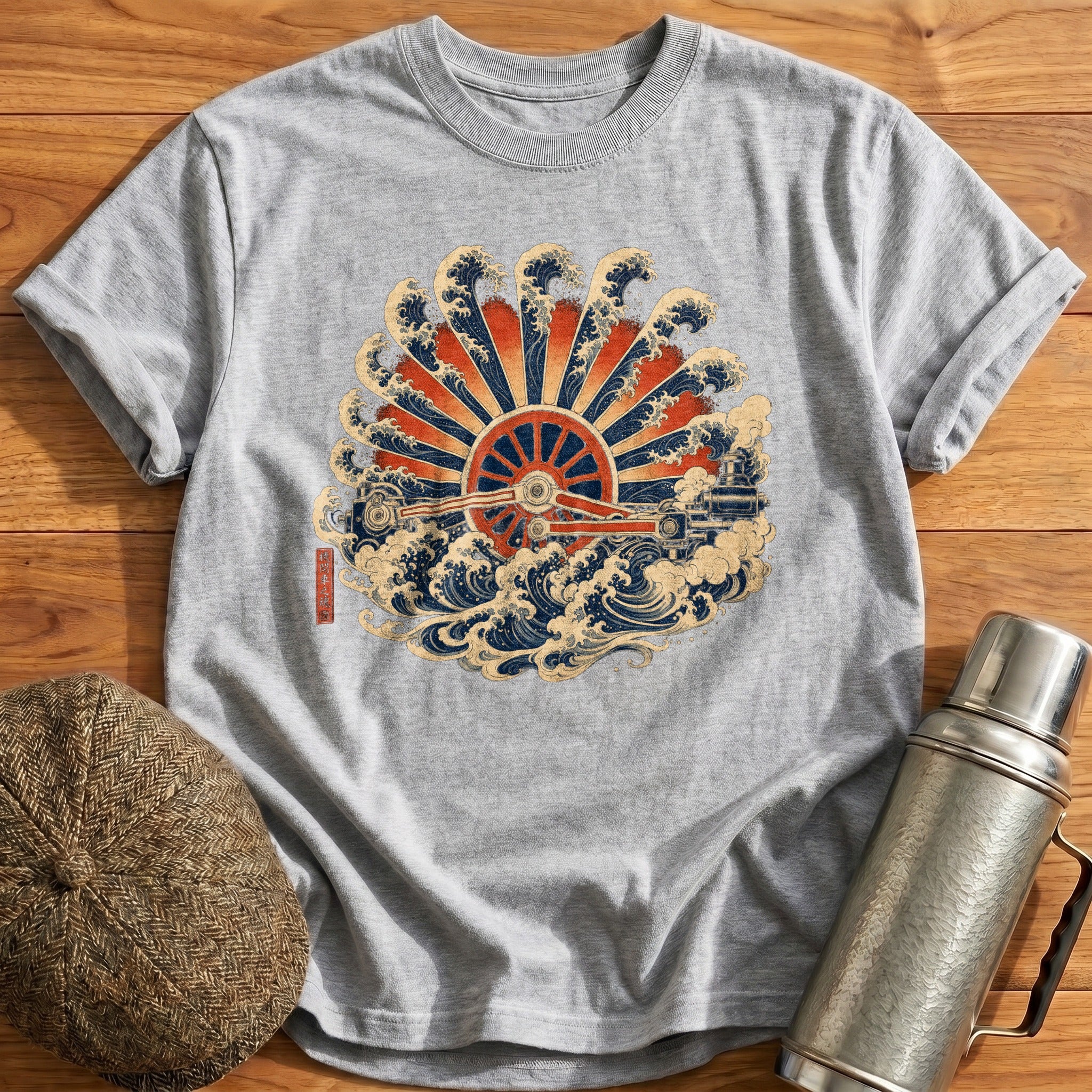 Ukiyoe Wheel Rising Sun T-Shirt - Sport Grey
