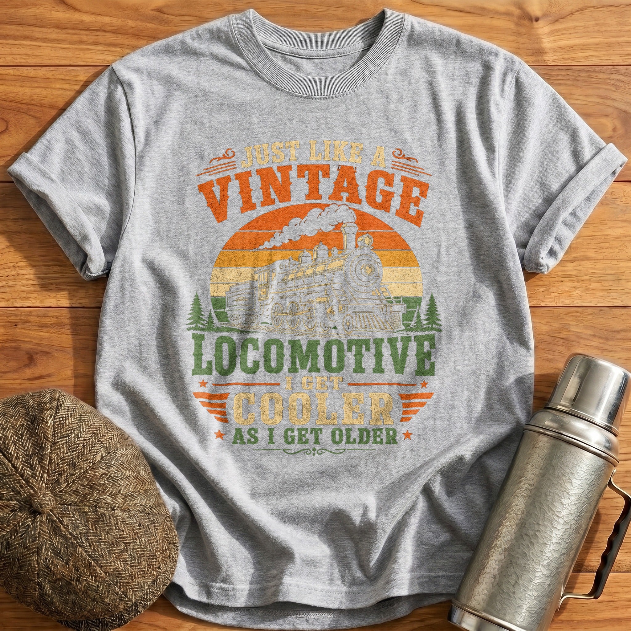 Vintage Locomotive Cooler Older T-Shirt - Sport Grey