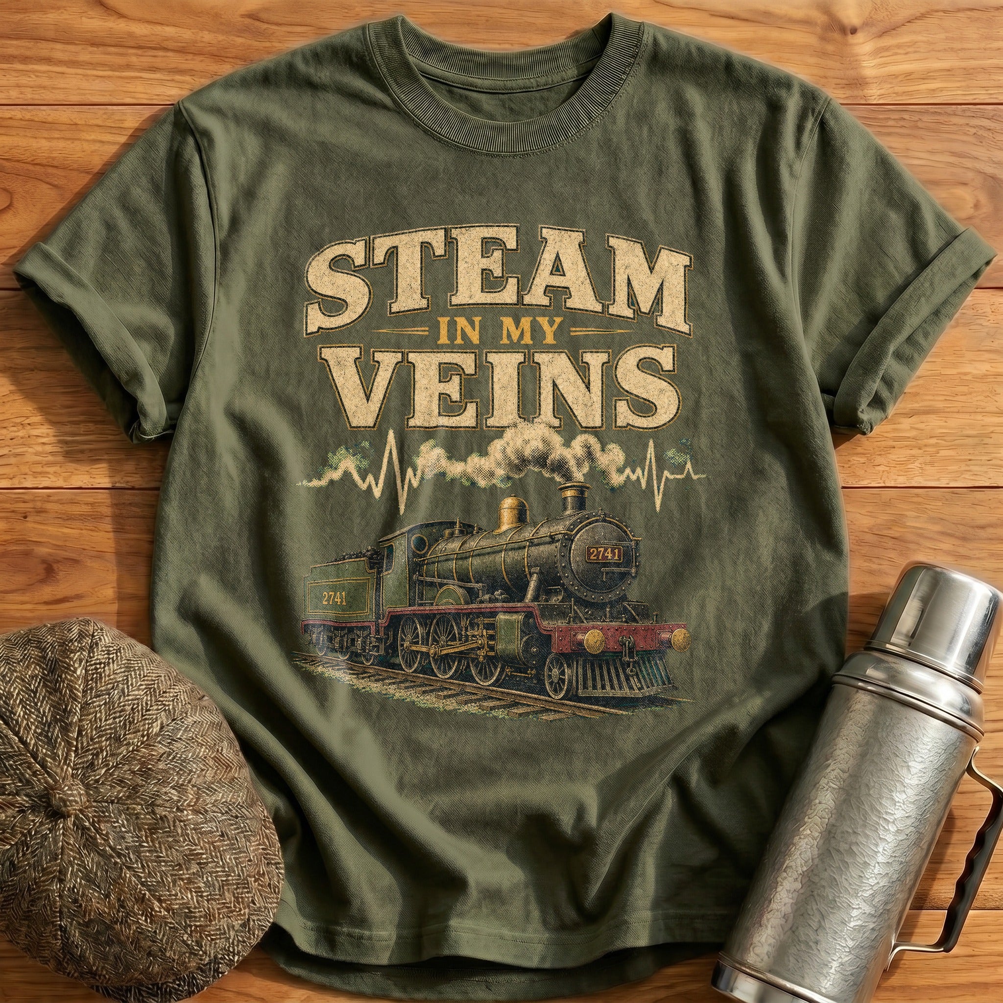 Steam in my Veins T-Shirt - Military Green