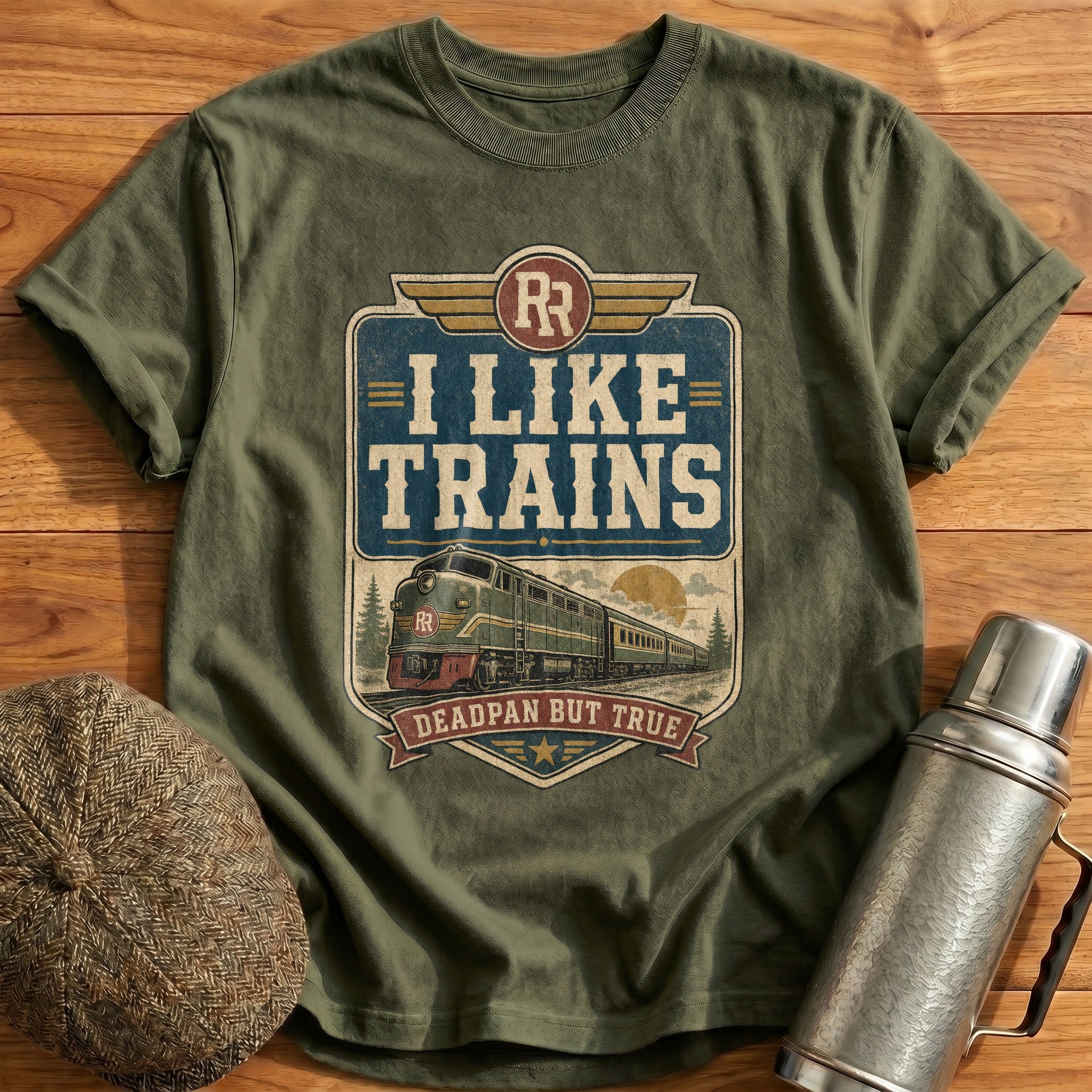 I Like Trains T-Shirt - Military Green