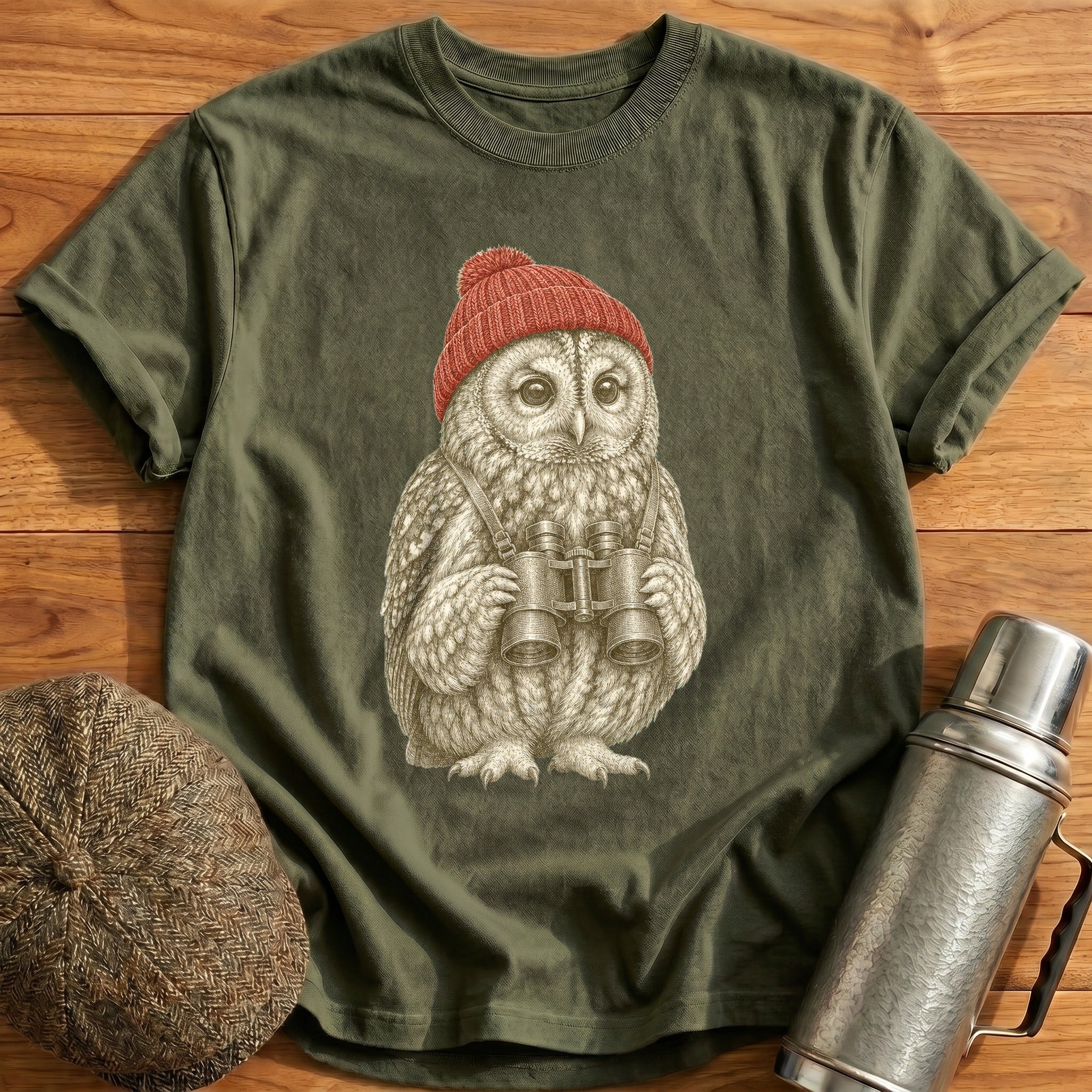 Tawny Owl Trainspotter T-Shirt - Military Green
