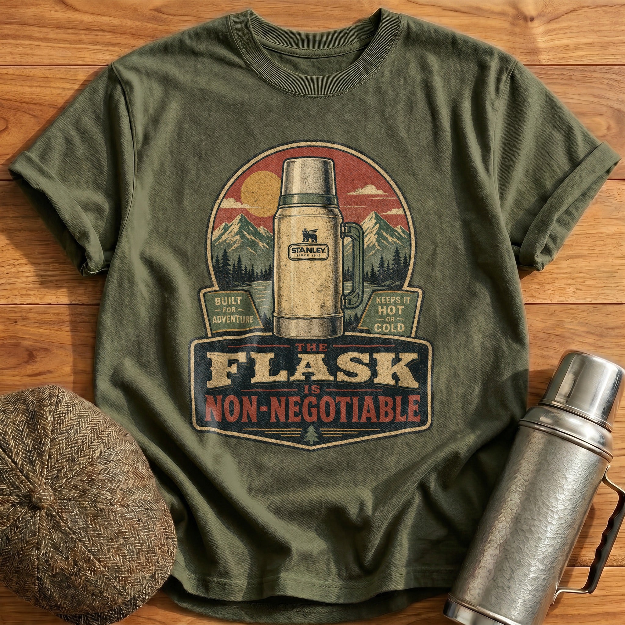 The Flask is Non-negotiable T-Shirt - Military Green
