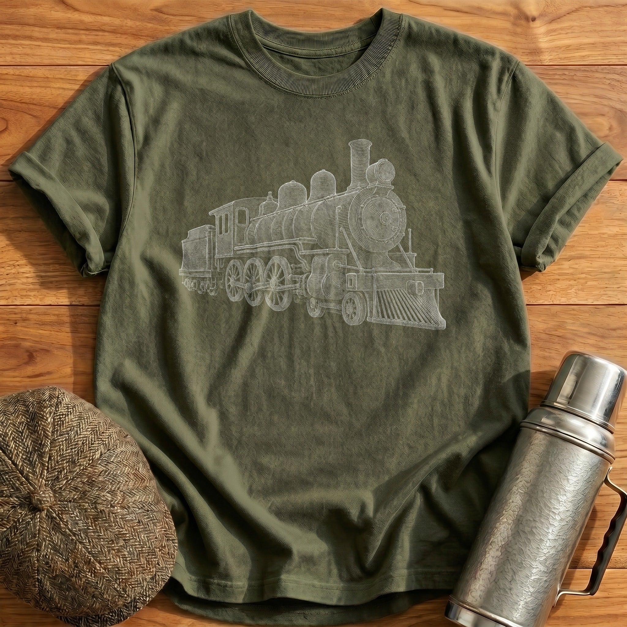 Steam Loco Three-Quarter T-Shirt - Military Green
