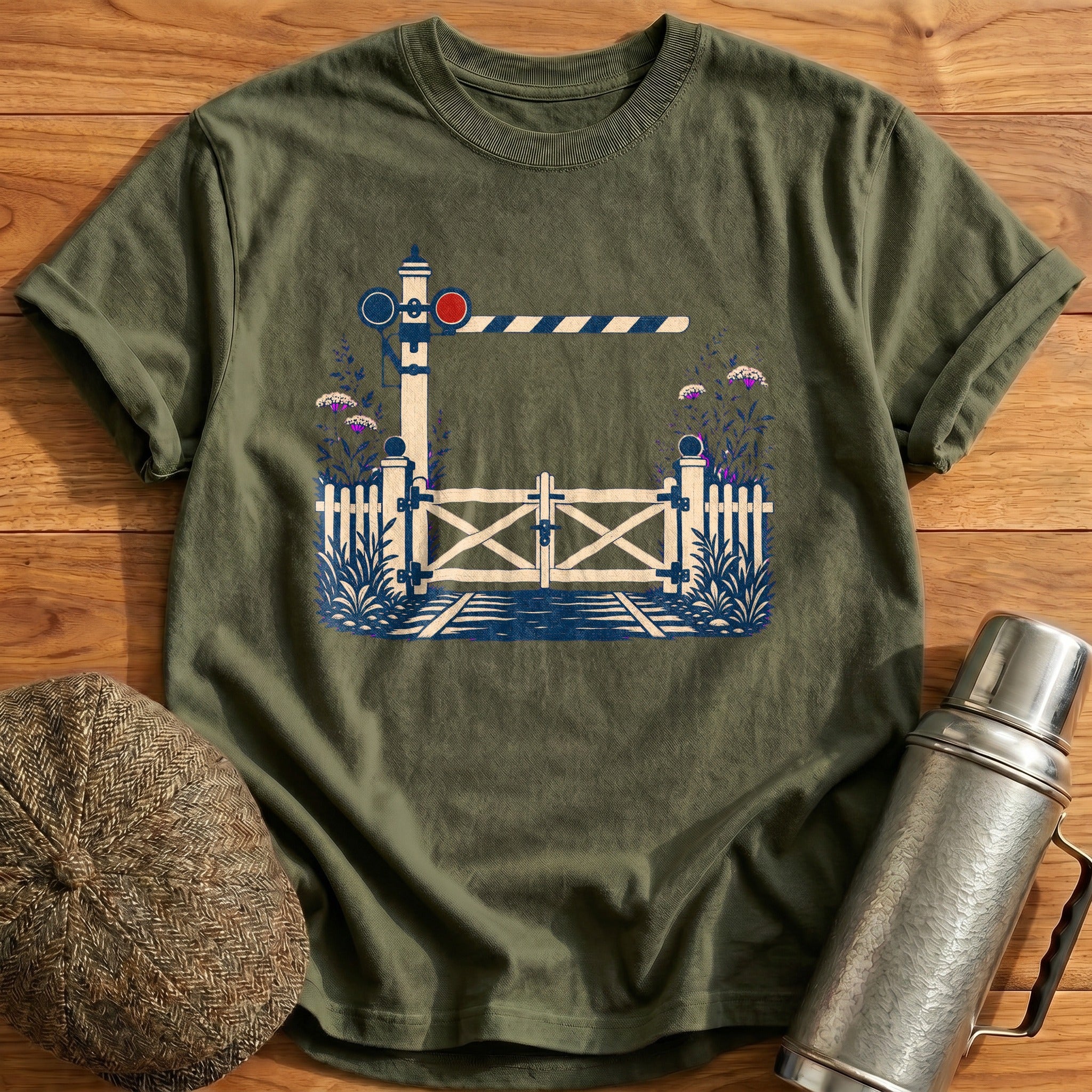Level-Crossing Gate T-Shirt - Military Green