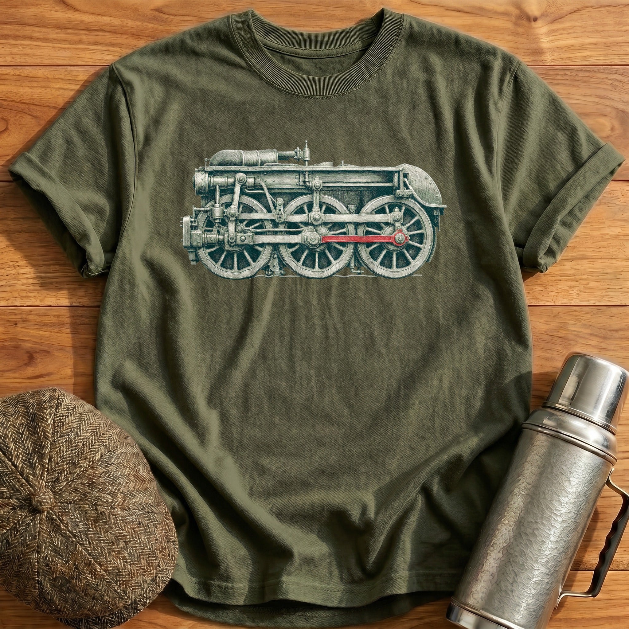 Steam Loco Driving Wheels And Coupling Rods T-Shirt - Military Green