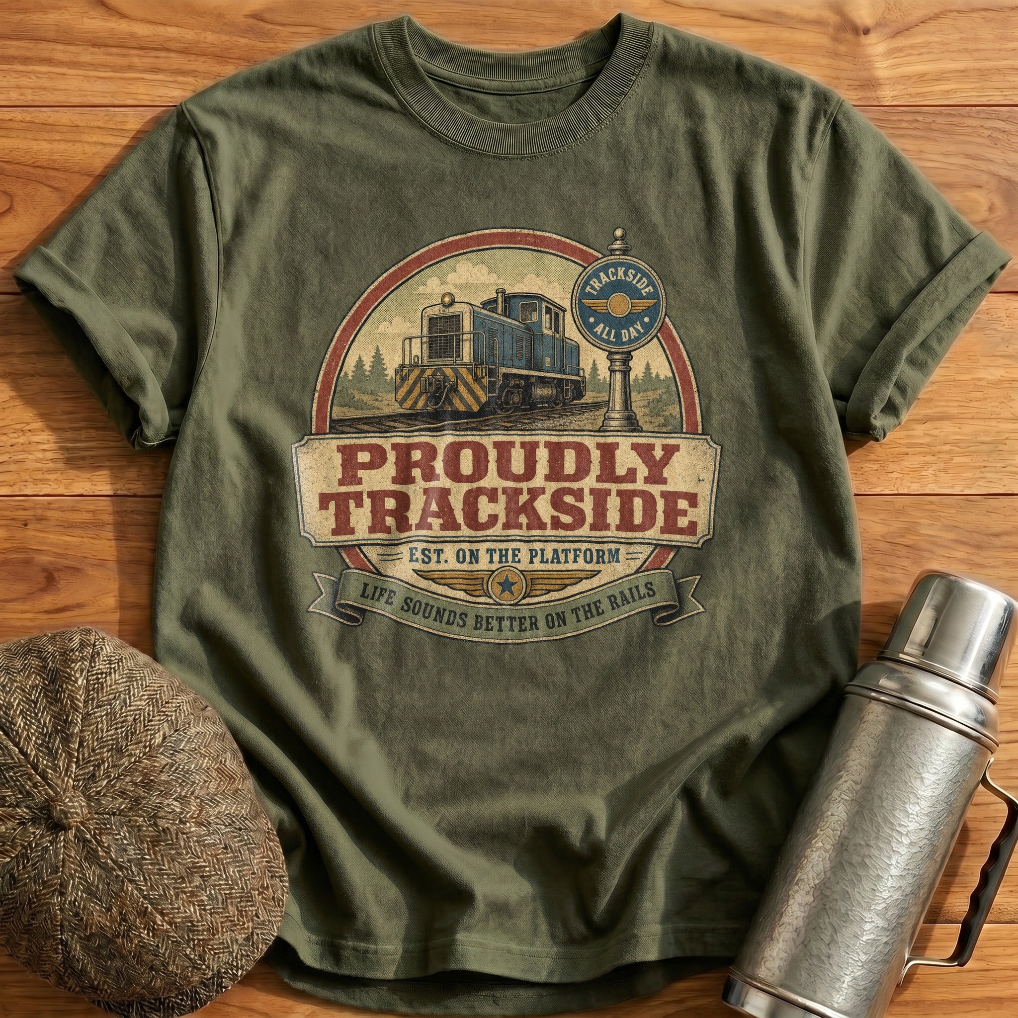 Proudly Trackside T-Shirt - Military Green