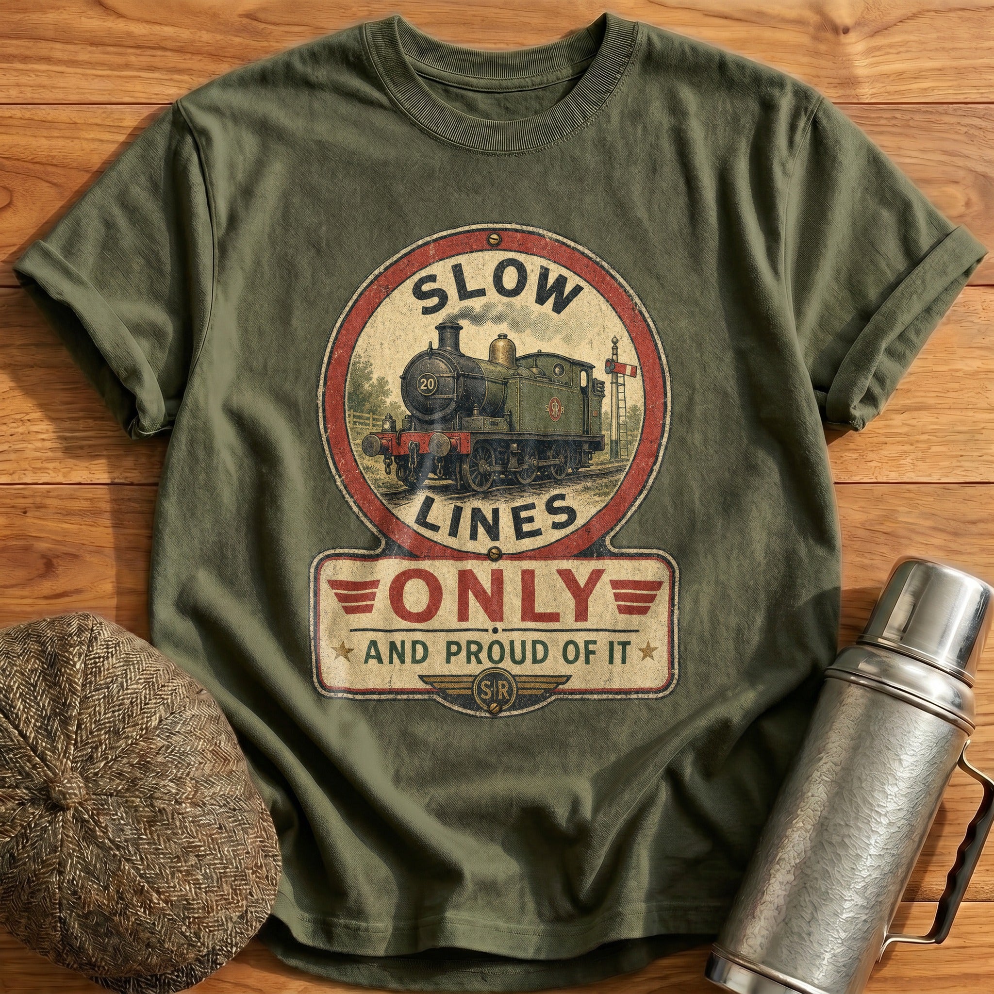Slow Lines Only T-Shirt - Military Green