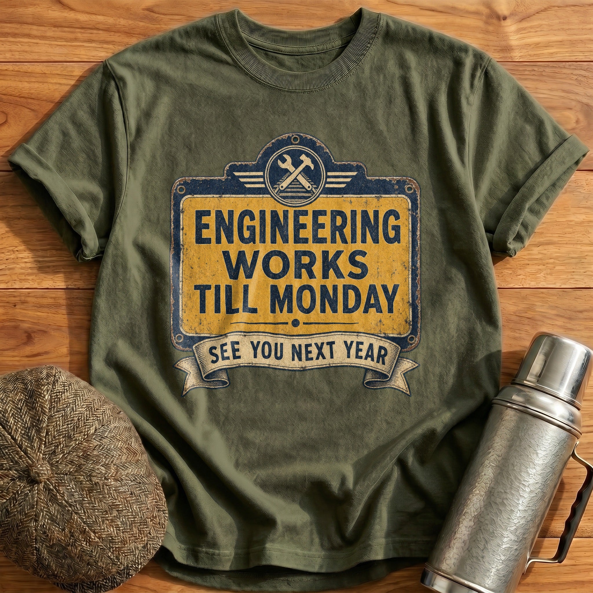 Engineering Works Till Monday T-Shirt - Military Green