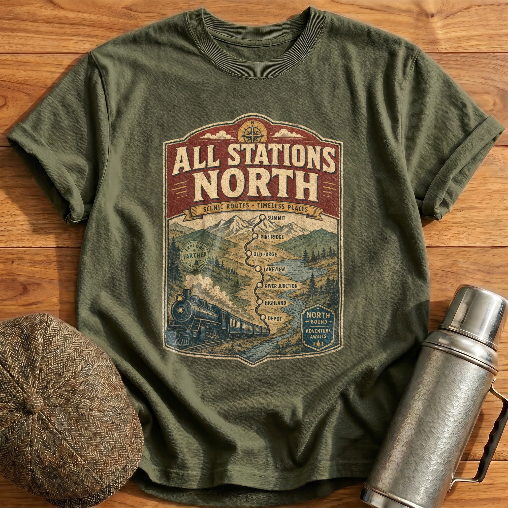 All Stations North II T-Shirt - Military Green