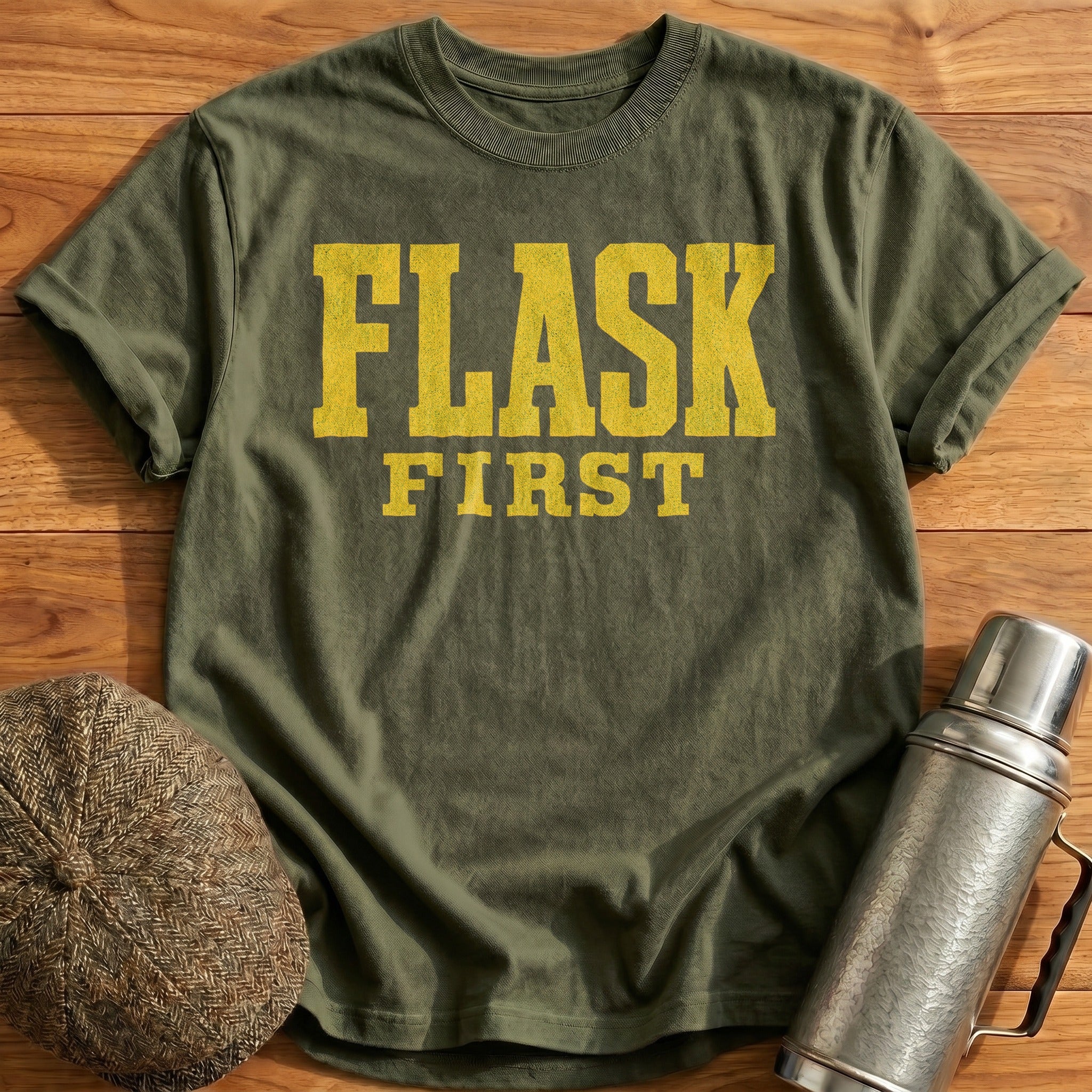 Flask First T-Shirt - Military Green