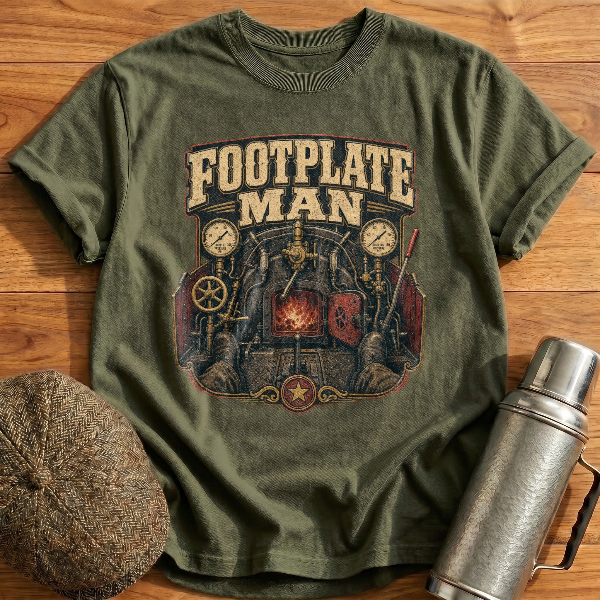 Footplate Man T-Shirt - Military Green