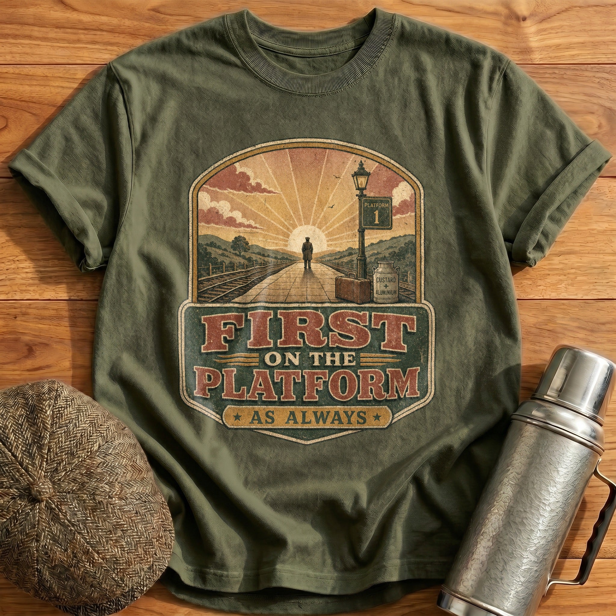 First on the Platform T-Shirt - Military Green