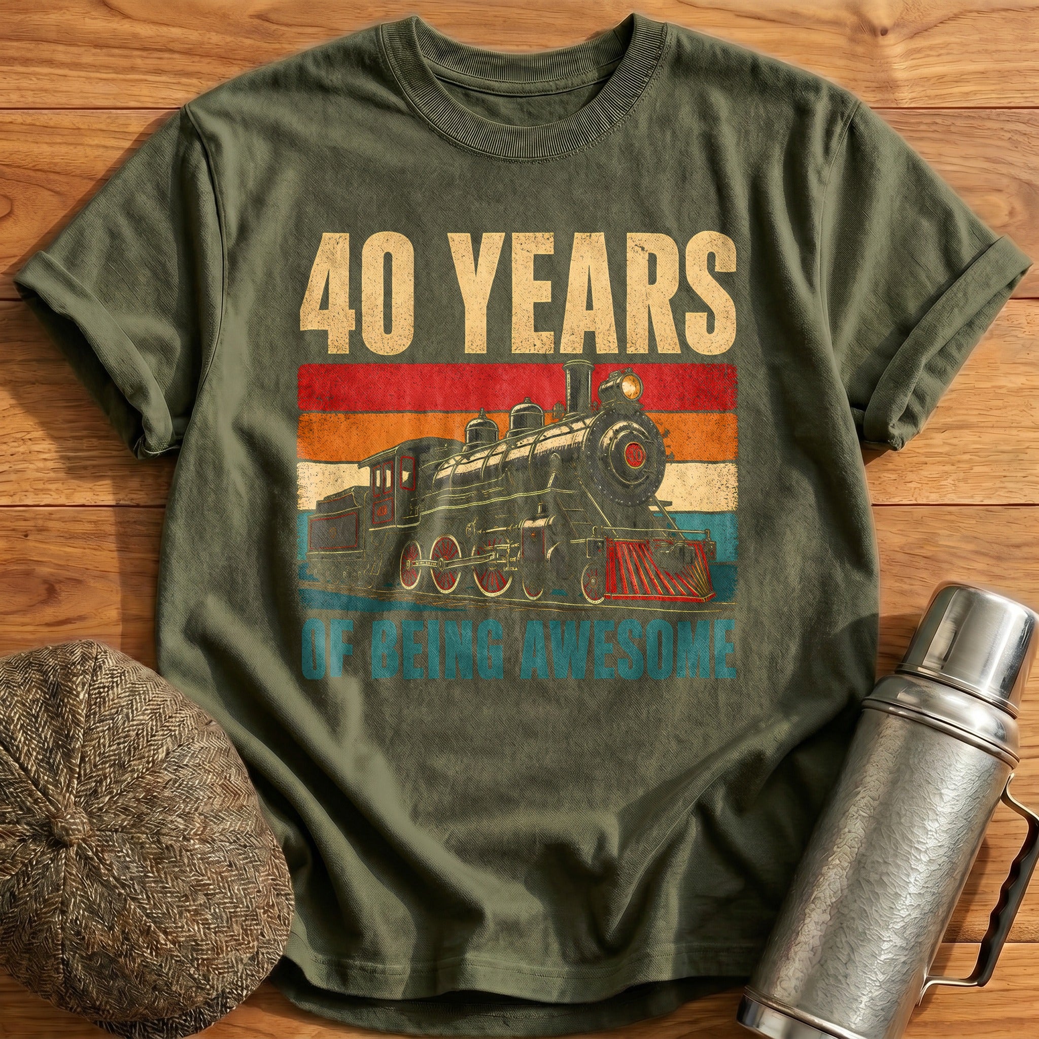 40 Being Awesome T-Shirt - Military Green