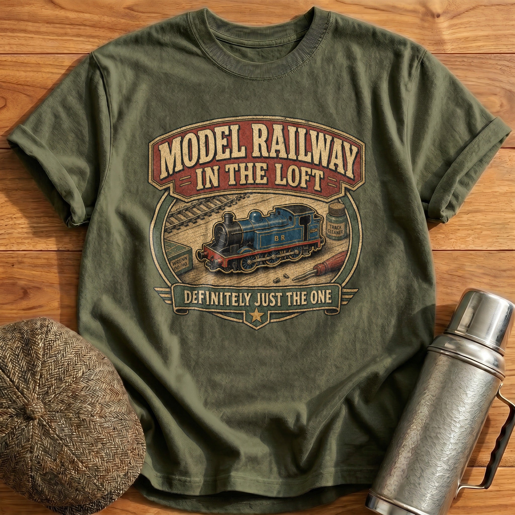 Model Railway in the Loft T-Shirt - Military Green