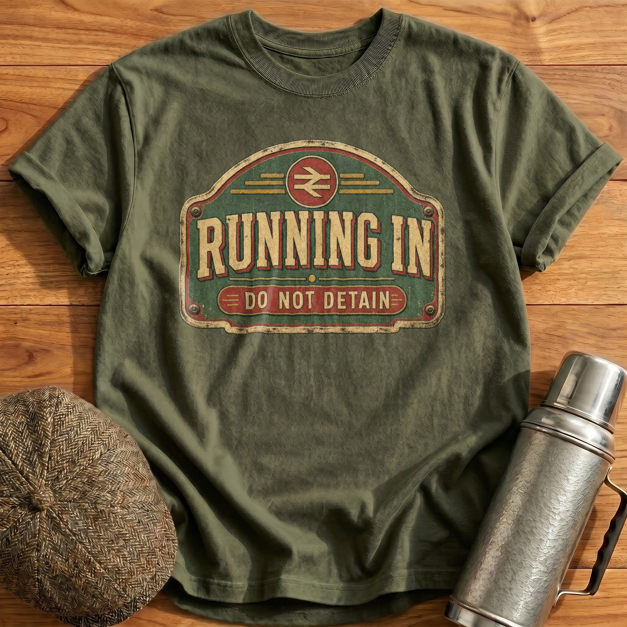 Running in T-Shirt - Military Green