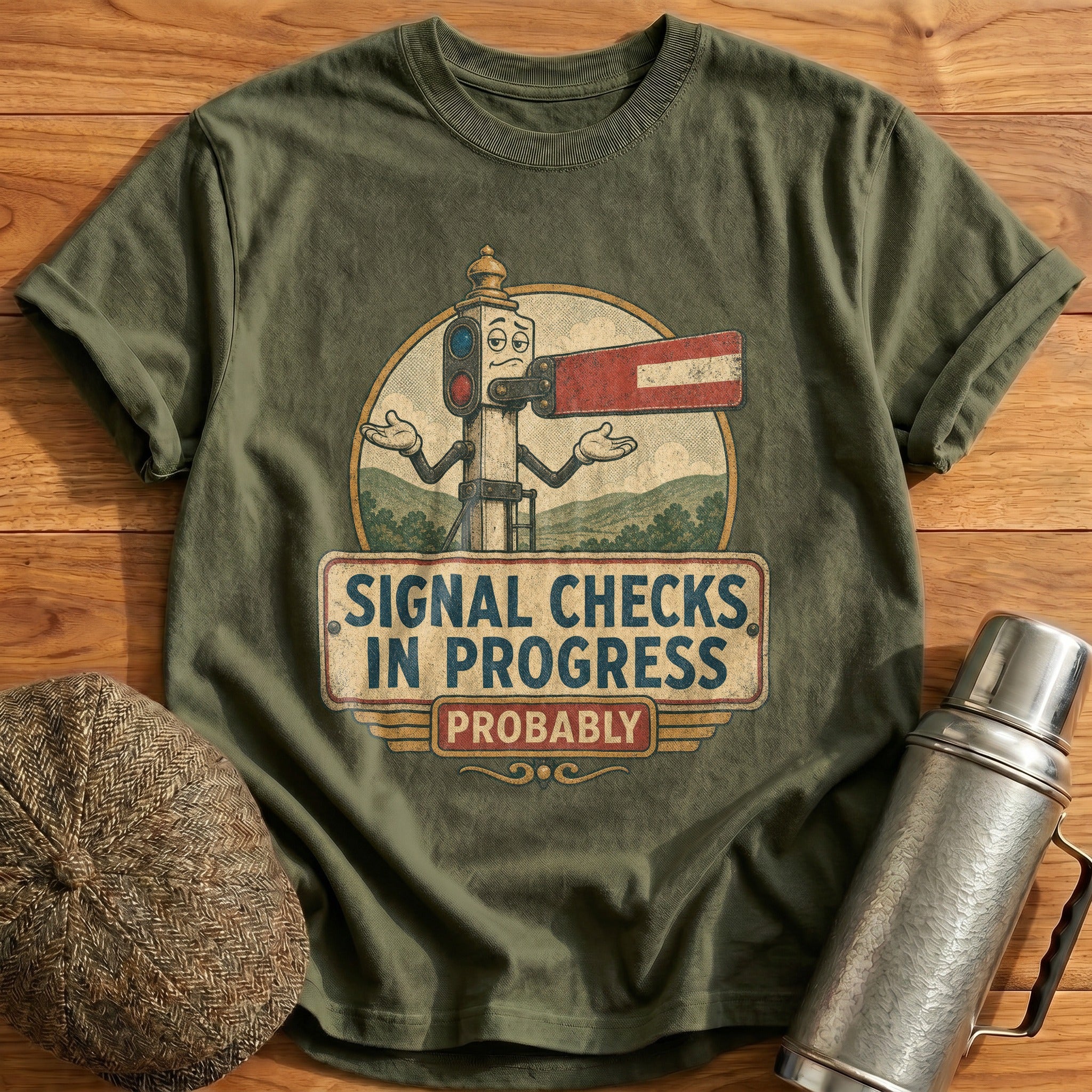 Signal Checks in Progress T-Shirt - Military Green