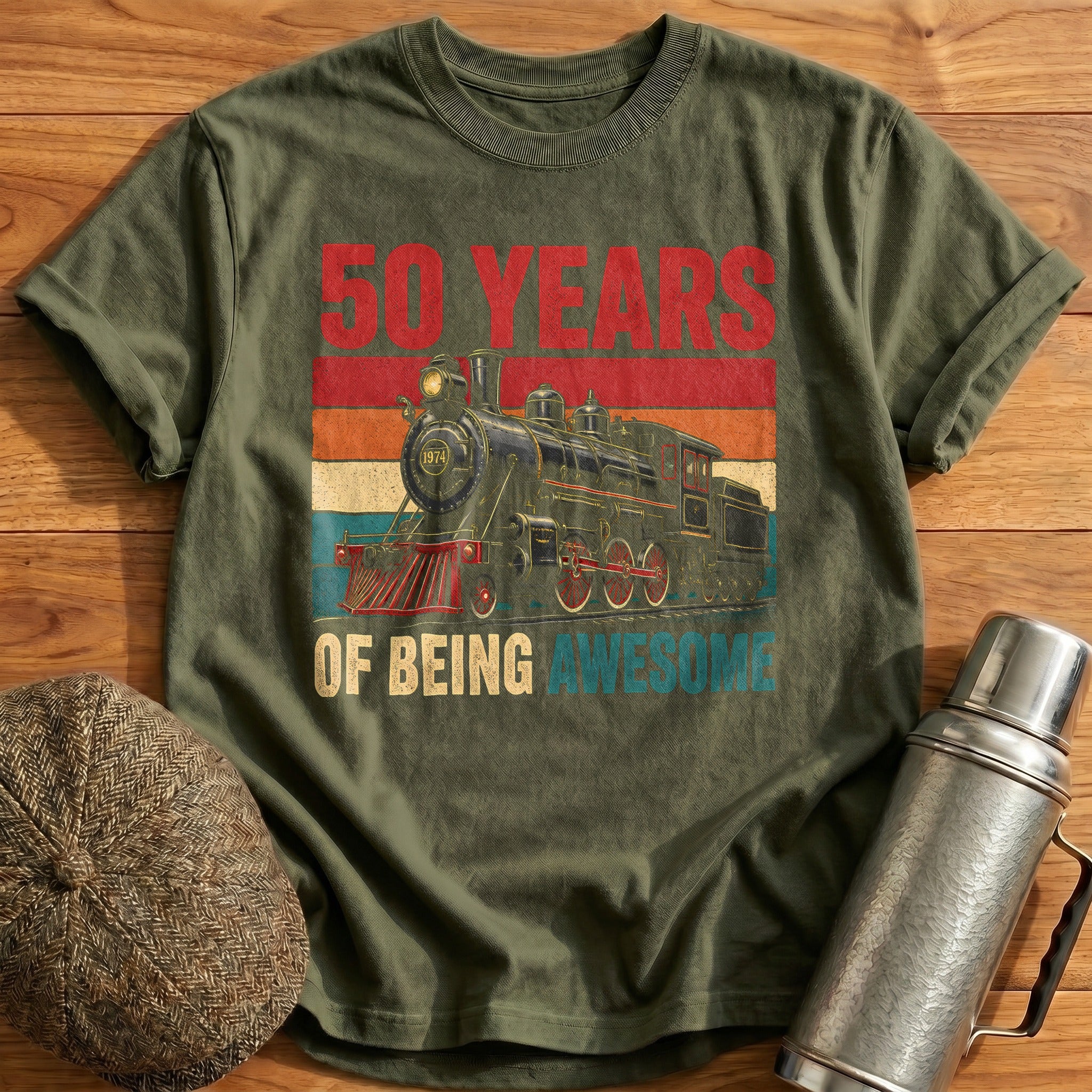 50 Being Awesome T-Shirt - Military Green