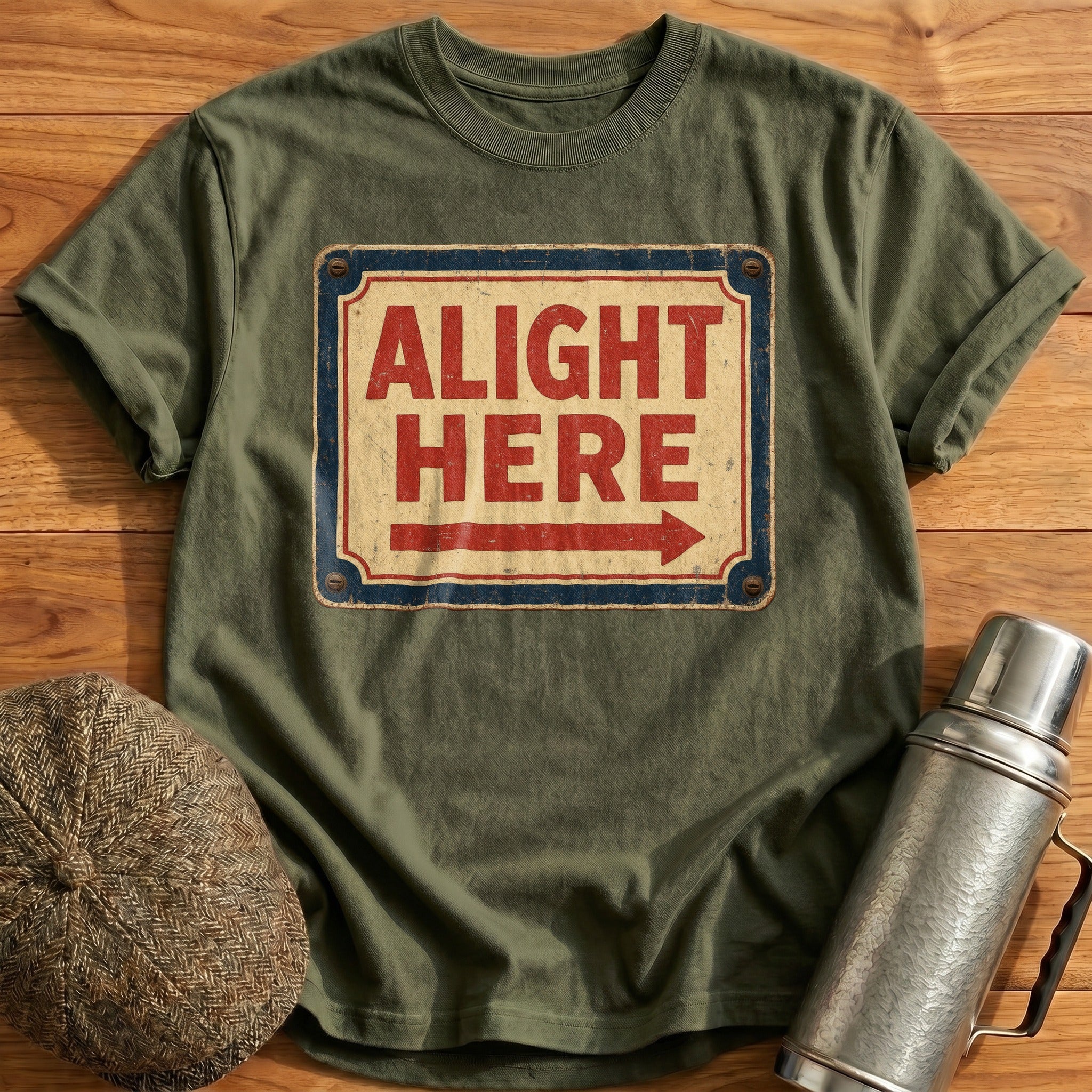Alight Here T-Shirt - Military Green
