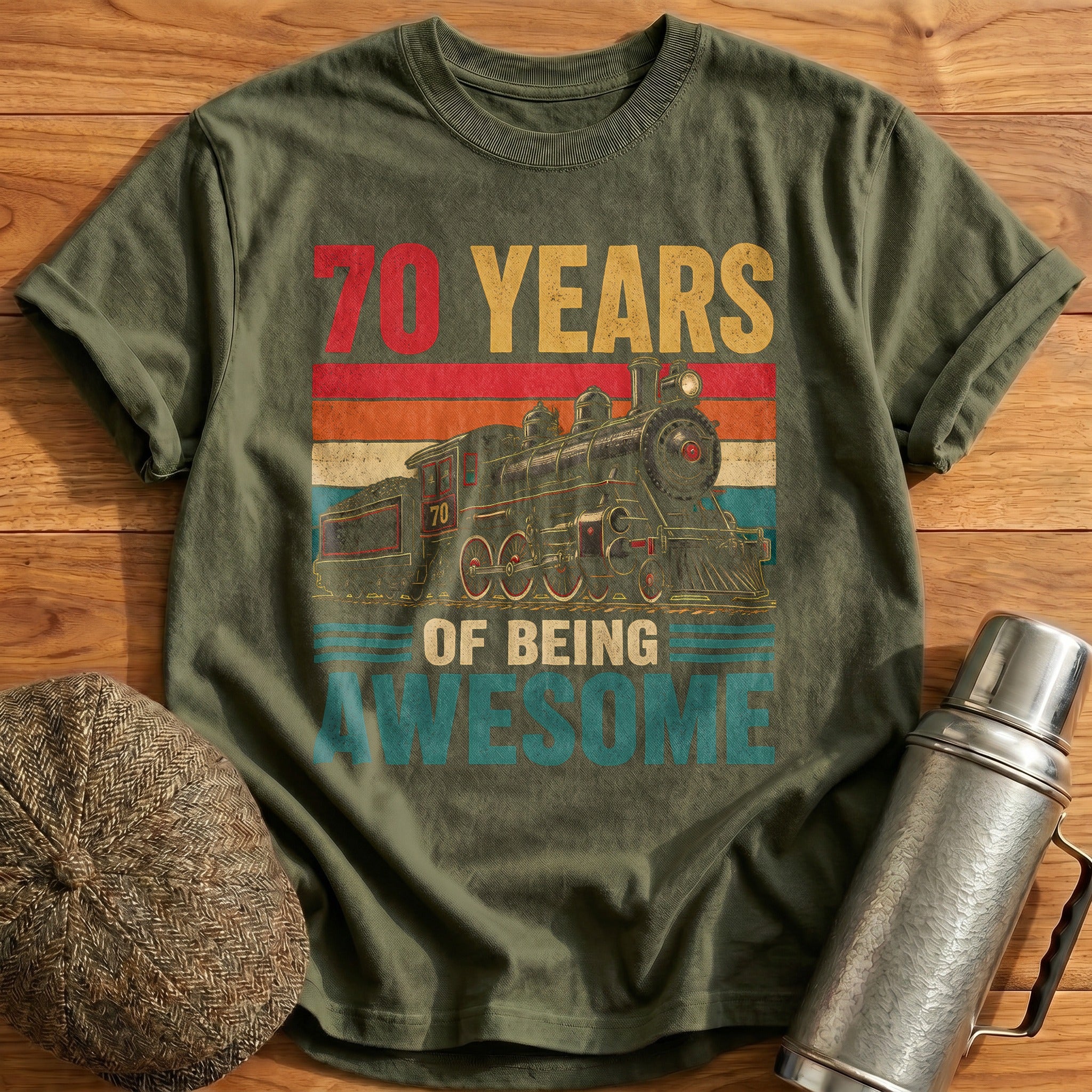 70 Being Awesome T-Shirt - Military Green