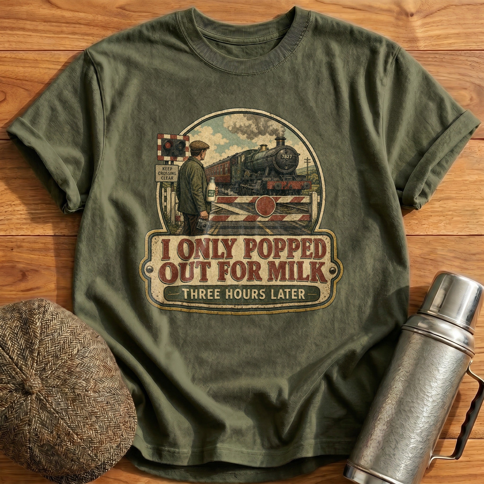 I Only Popped Out for Milk T-Shirt - Military Green