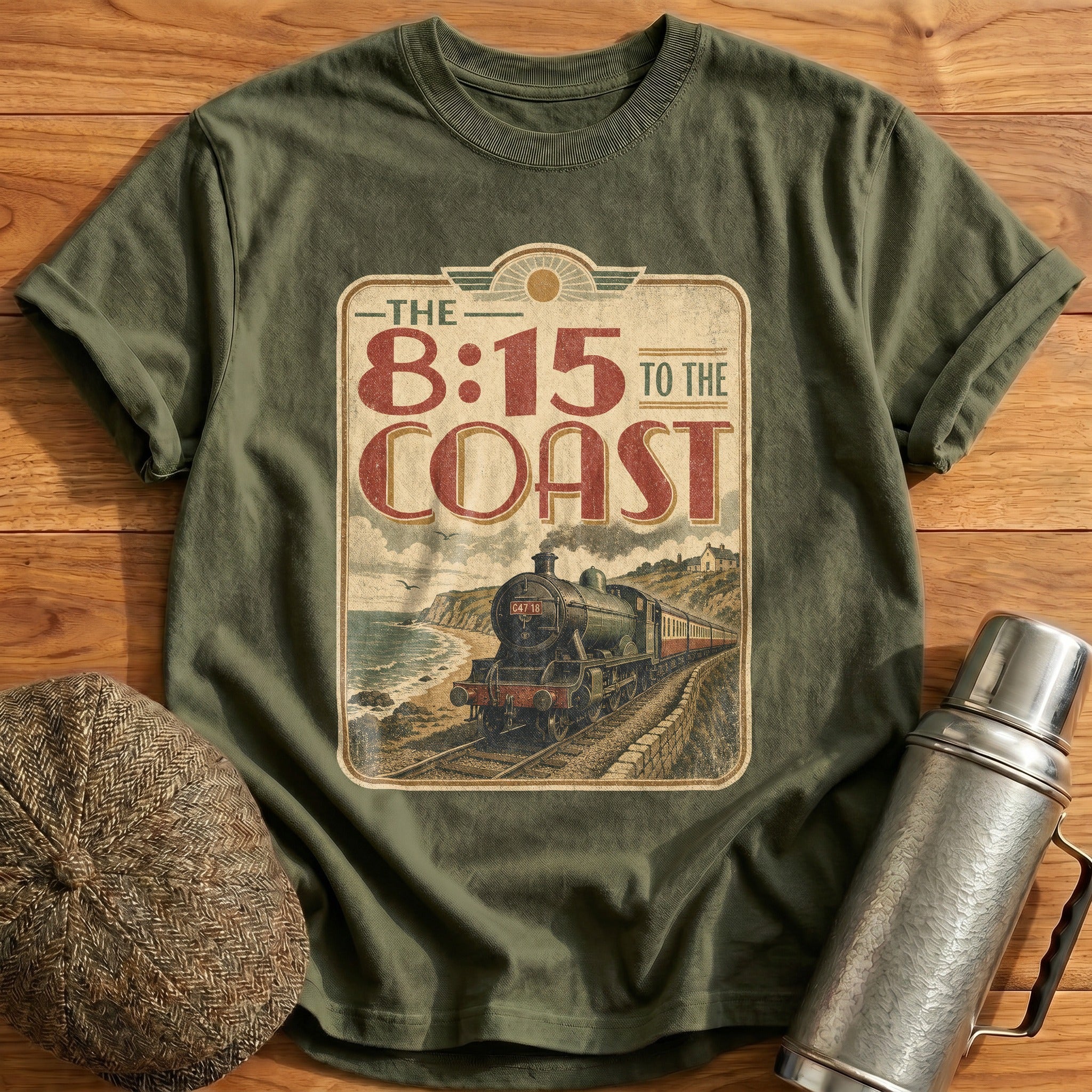 8:15 to the Coast T-Shirt - Military Green