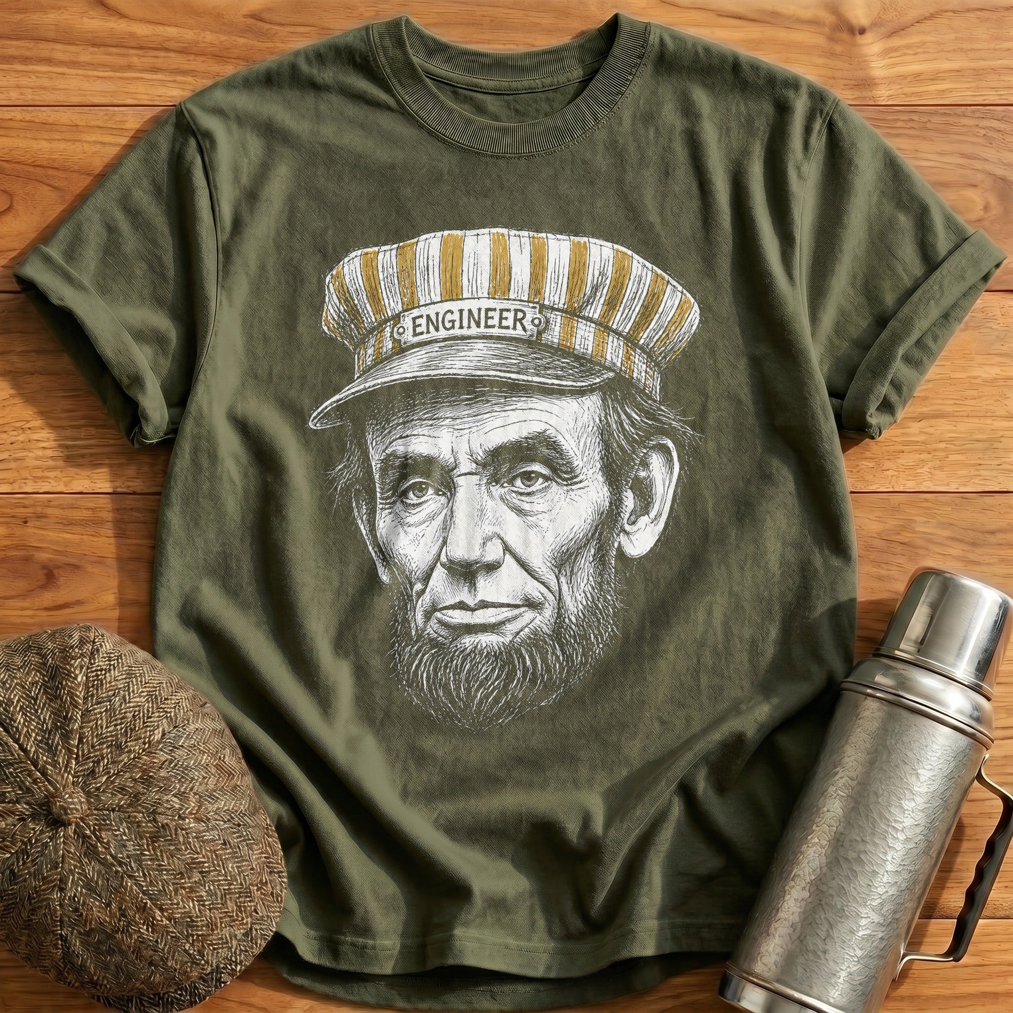 Abraham Lincoln Driver Sketch T-Shirt - Military Green