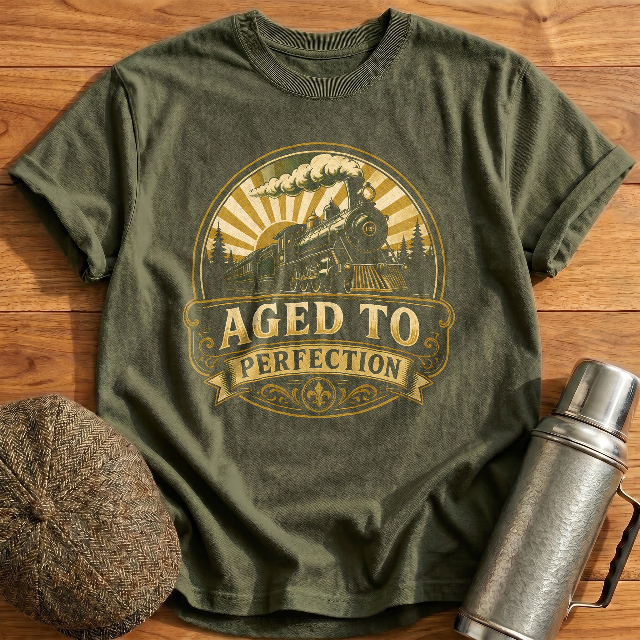 Aged To Perfection Steam Train Vintage - Military Green